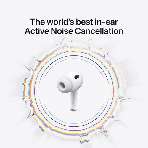 Apple AirPods Pro 3 wireless earbuds with active noise cancellation, Bluetooth, spatial audio, and sleek charging case.