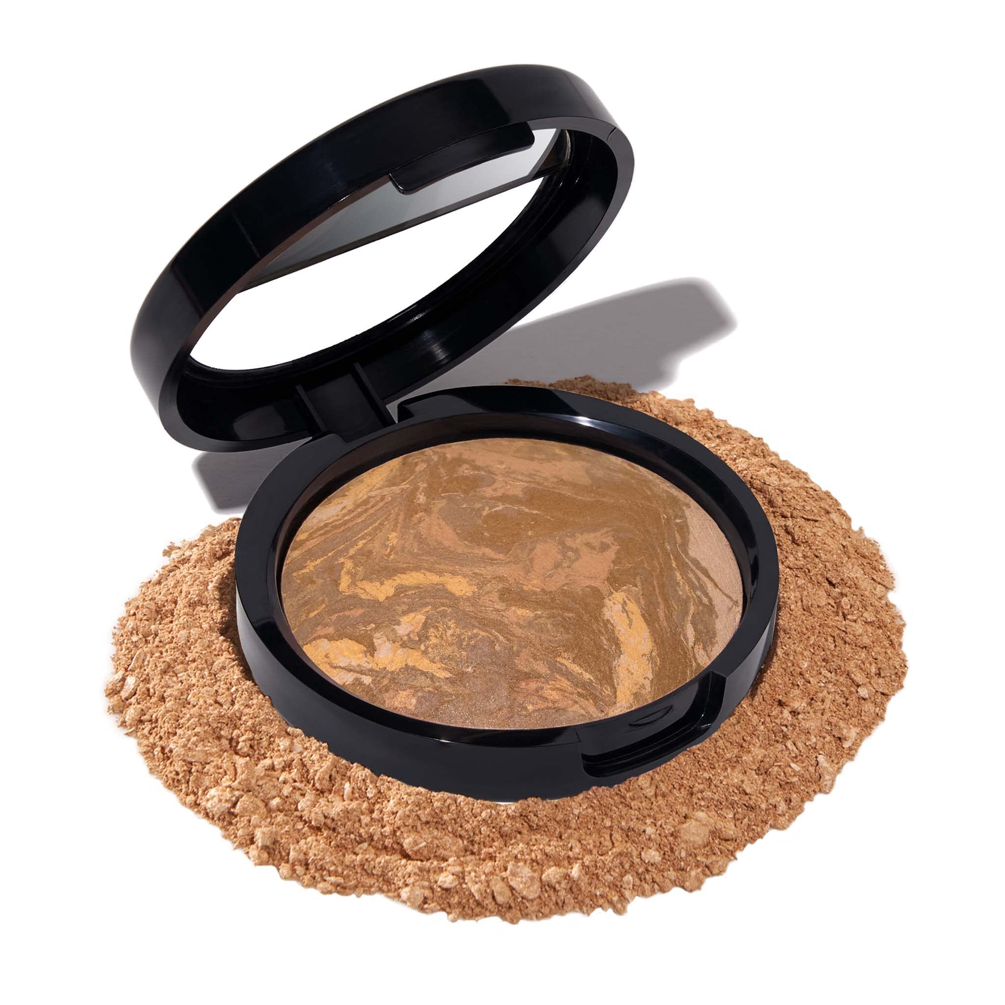 LAURA GELLER NEW YORK baked balance-n-brighten color correcting powder foundation in medium for a natural demi-matte finish.