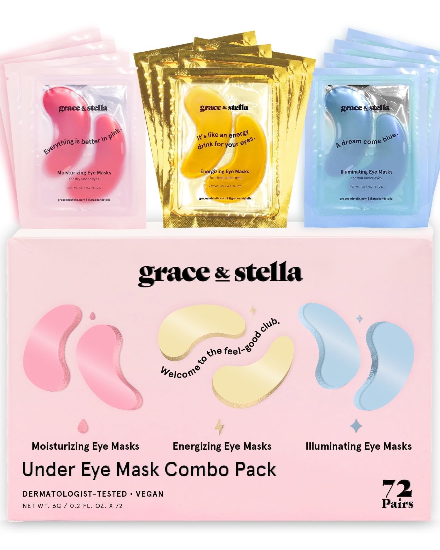 Gold gel eye patches from Old World Hub's Grace & Stella Award-winning under eye mask, designed to reduce dark circles and puffiness.