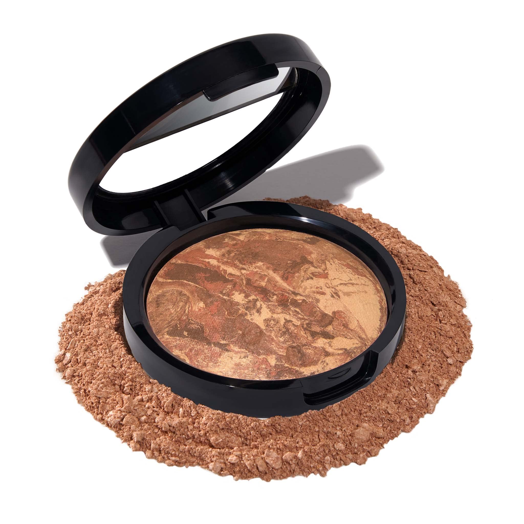 LAURA GELLER NEW YORK baked balance-n-brighten color correcting powder foundation in medium, showcasing its compact with buildable coverage.