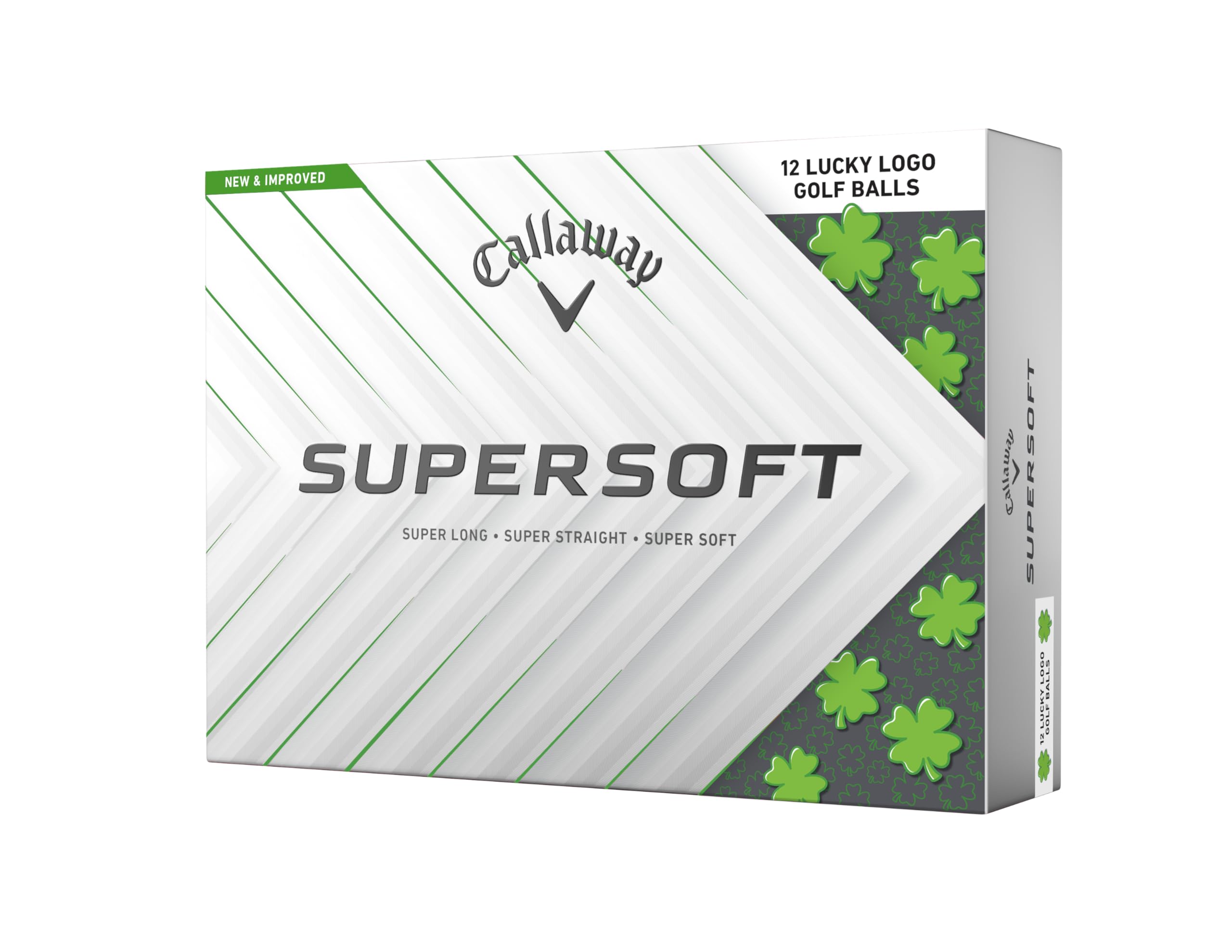 Callaway Supersoft golf balls for 2025 with bright yellow packaging, showcasing the soft and durable design for golfers.