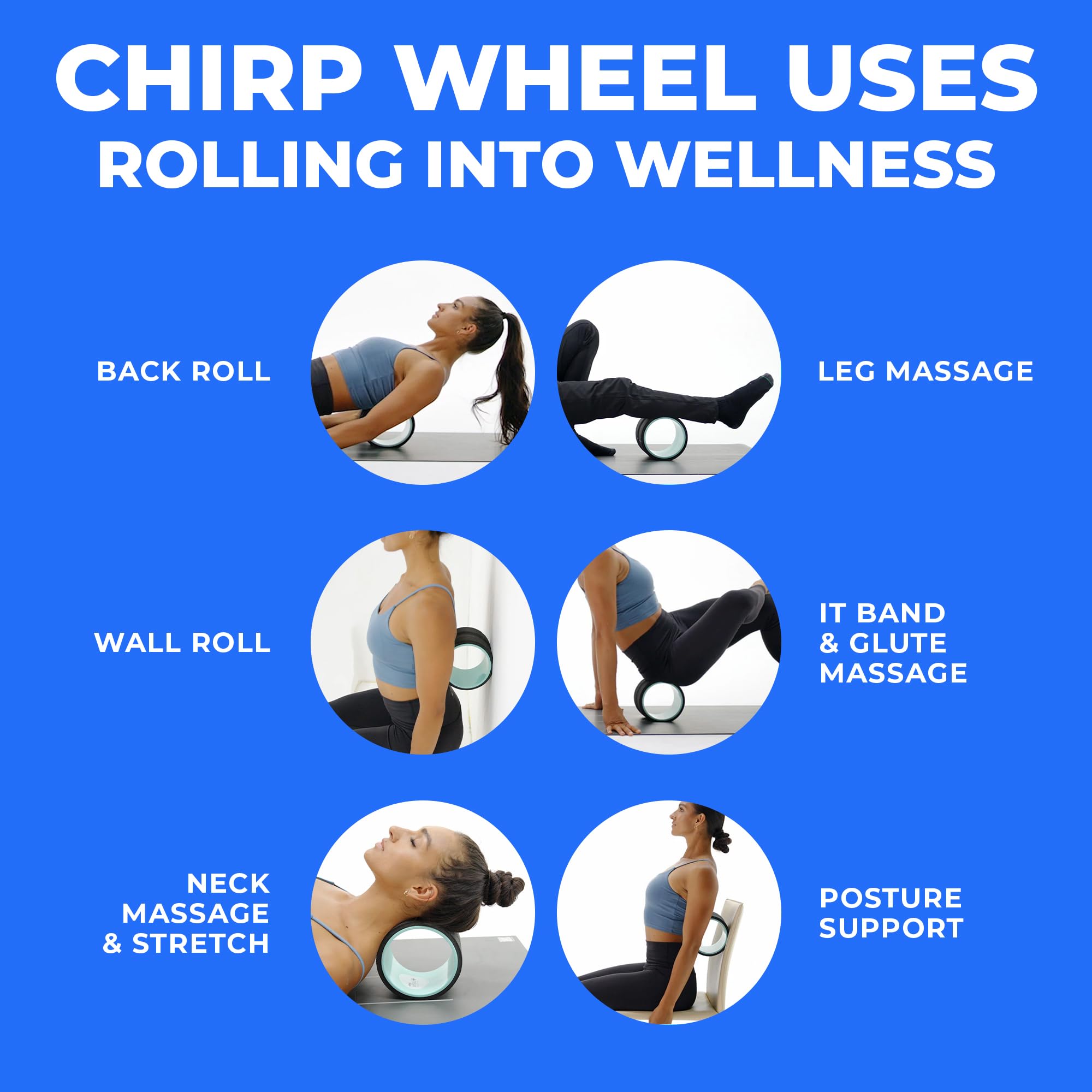 Mint green Chirp Wheel foam roller for back and neck pain relief, muscle massage, and trigger point therapy, 10 inches long.