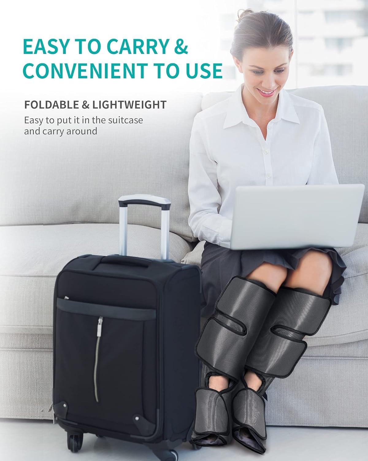 Old World Hub Nekteck leg compression massager with calf and foot wraps, hand-held controller, 2 modes, 3 intensities for circulation relief.