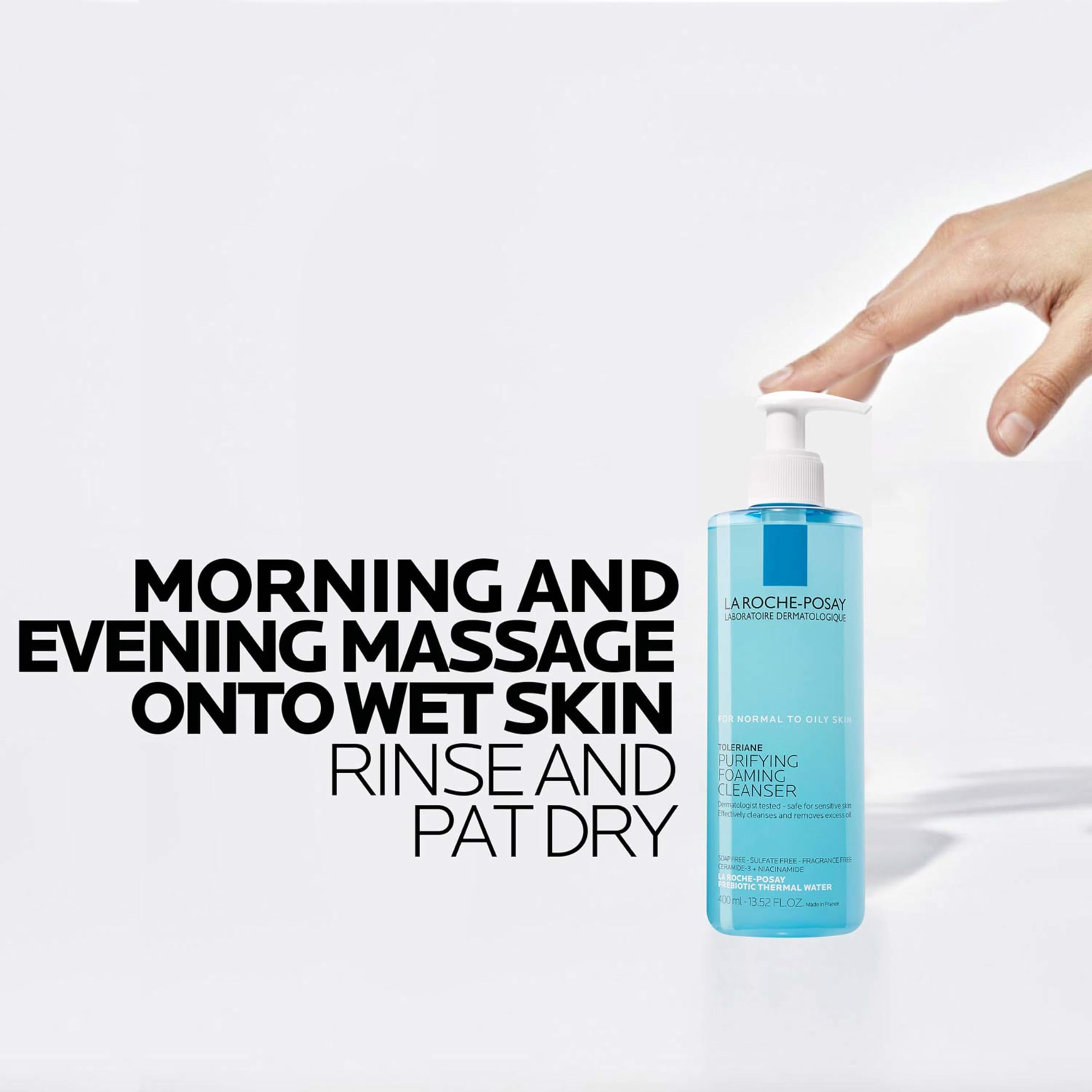 La Roche-Posay Toleriane Purifying Foaming Facial Cleanser for sensitive skin, oil-free face wash with niacinamide and ceramides.