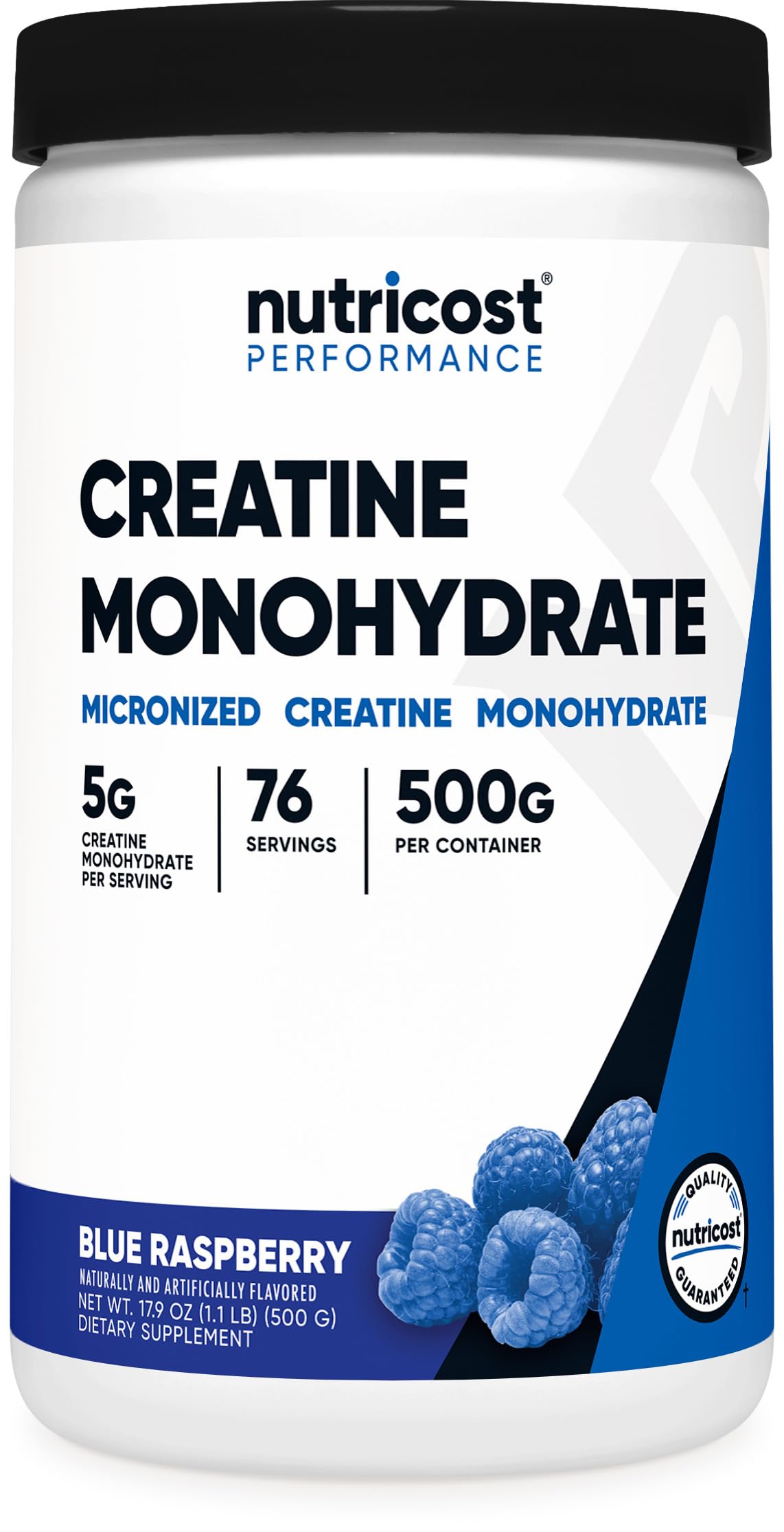 Old World Hub Nutricost Creatine Monohydrate Micronized Powder in a 500g jar, showing the label and scoop with powder.