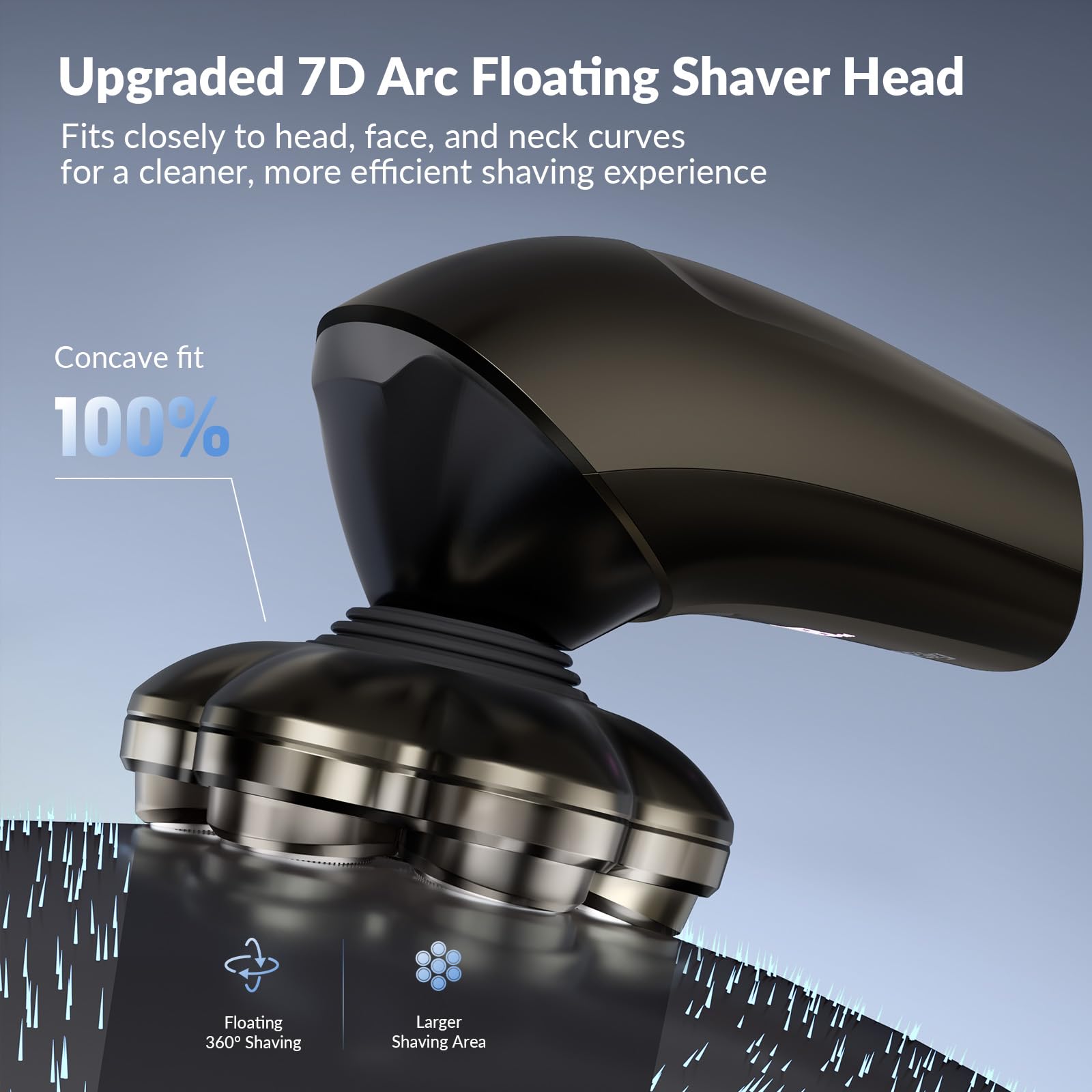 Old World Hub 7D Arc Electric Shaver for head and body, waterproof 5-in-1 rechargeable grooming kit with LED display in grey.