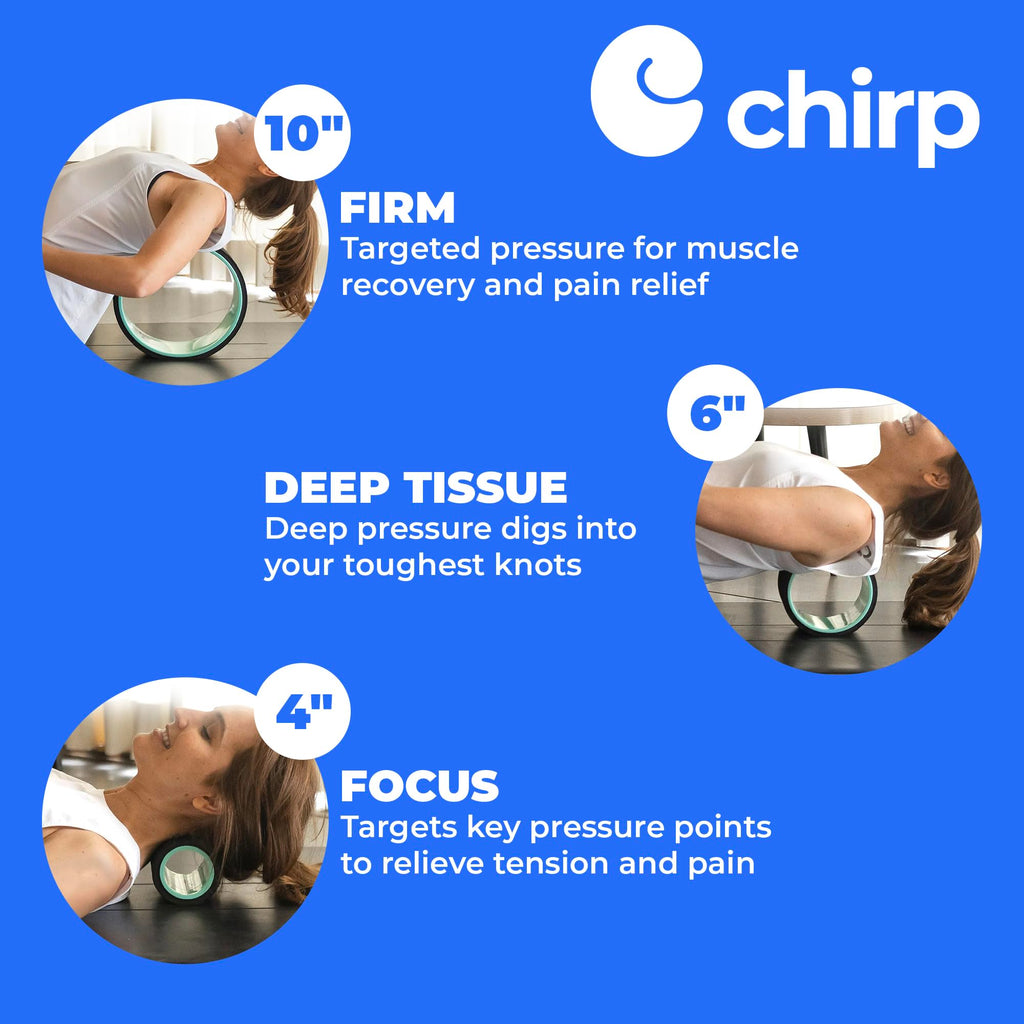 Mint Chirp Wheel foam roller by Old World Hub for back, neck pain relief, muscle massage, trigger point therapy, 10-inch high-density foam