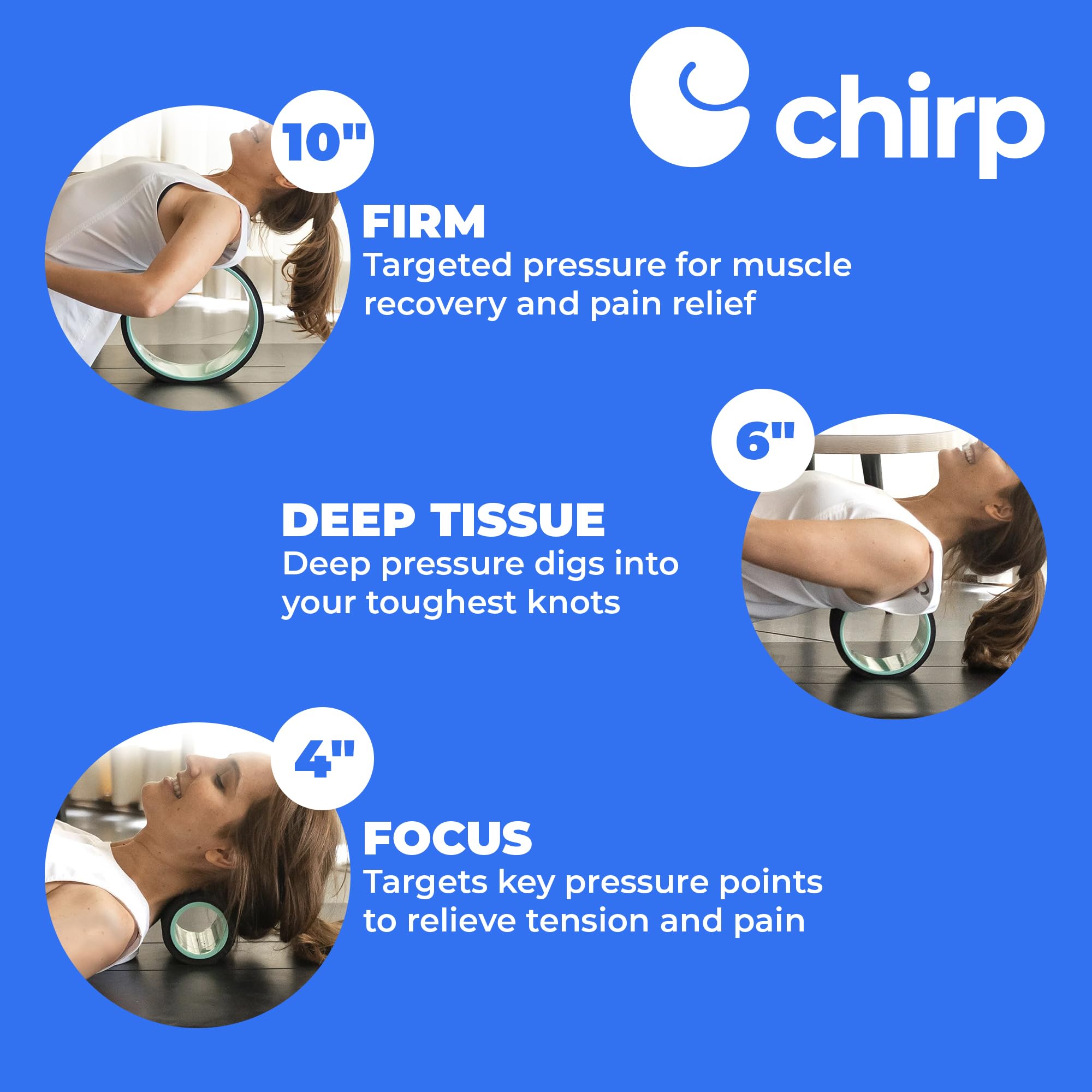 Mint Chirp Wheel foam roller by Old World Hub for back, neck pain relief, muscle massage, trigger point therapy, 10-inch high-density foam