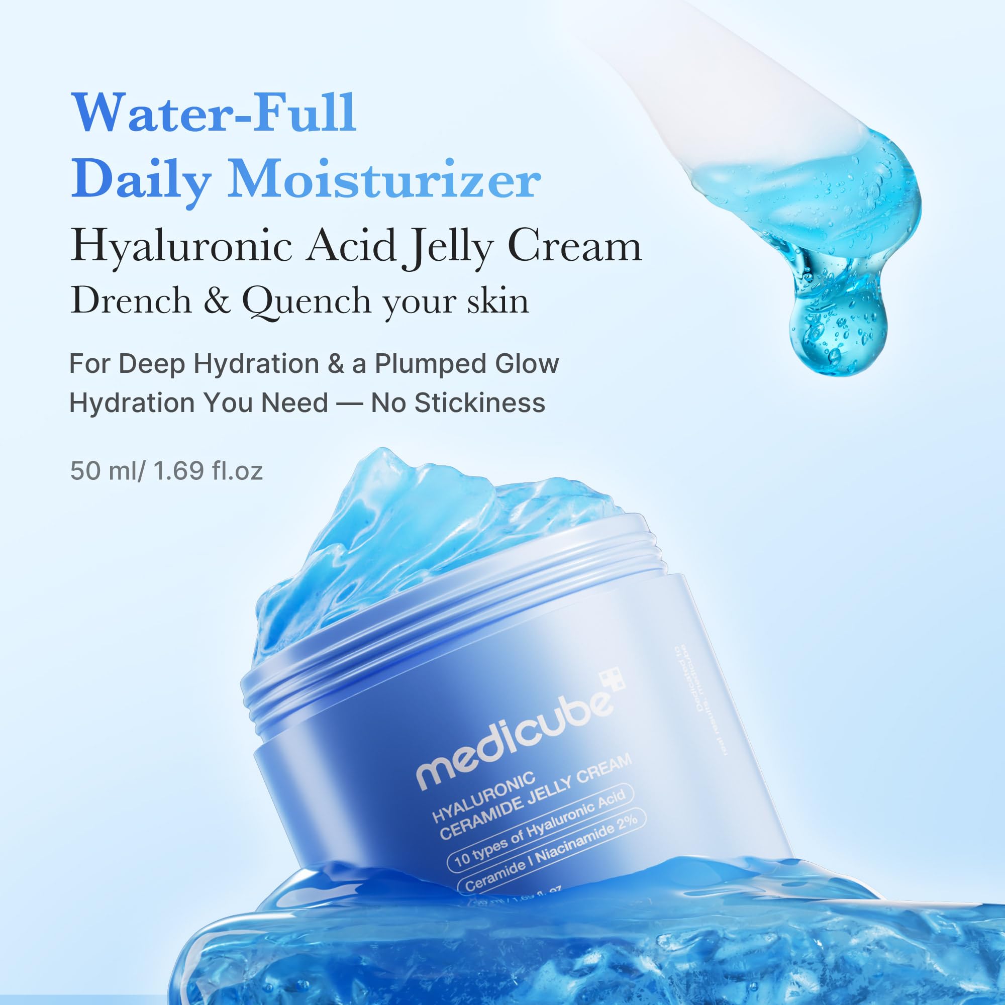 Old World Hub Medicube Jelly Cream with Collagen and Niacinamide, showing the hydrating gel texture in a jar.