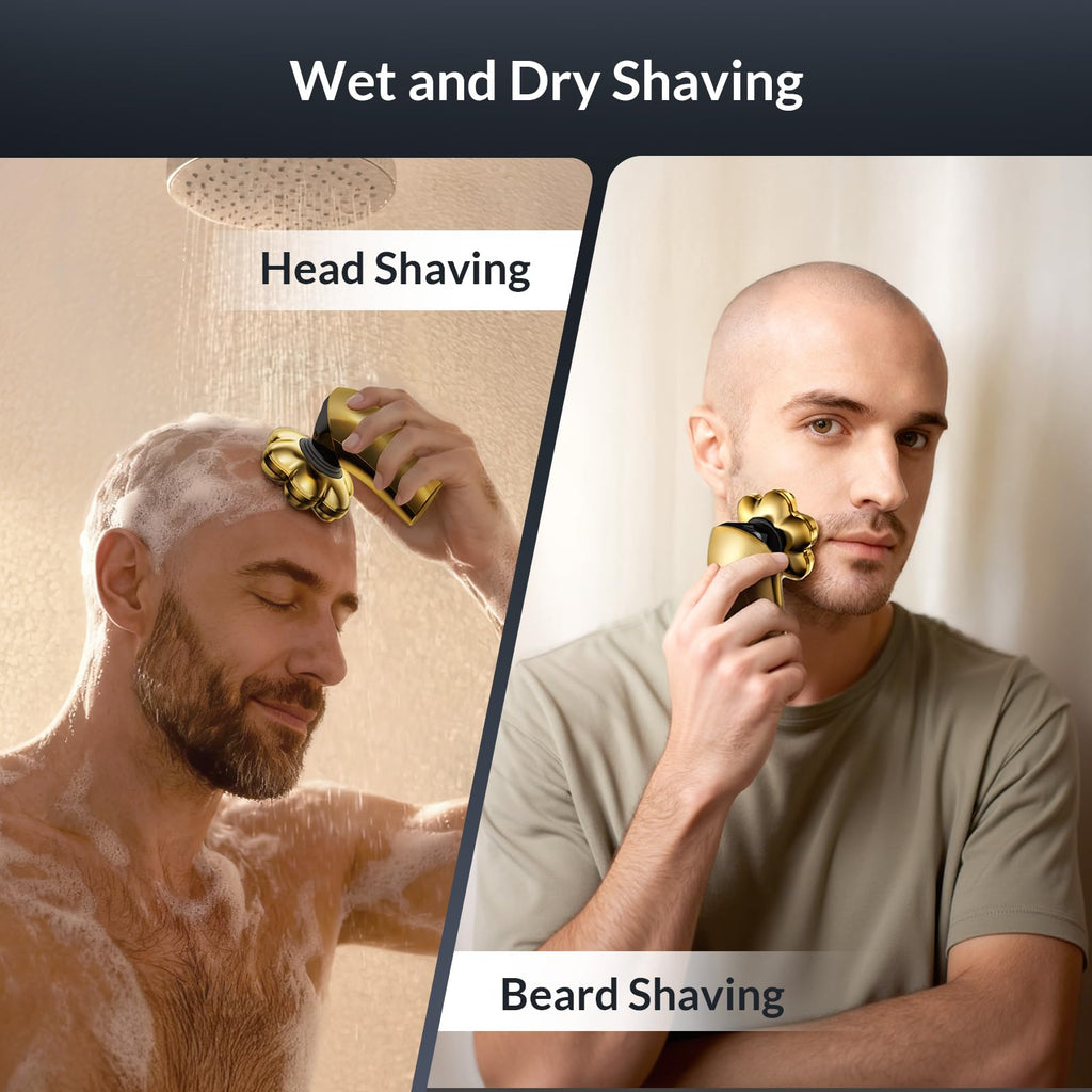 Old World Hub 7D Arc Electric Shaver in grey with LED display, waterproof design, detachable heads, for head and body grooming.