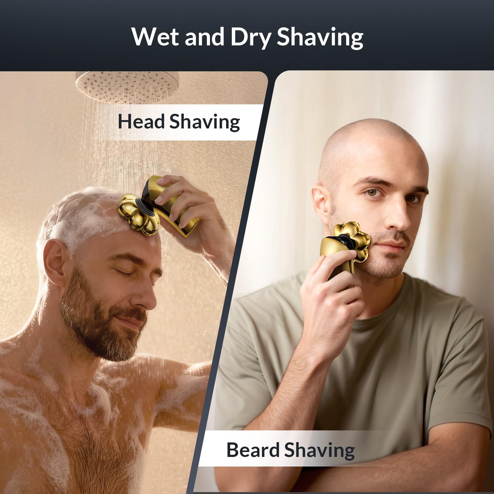 Old World Hub 7D Arc Electric Shaver in grey with LED display, waterproof design, detachable heads, for head and body grooming.