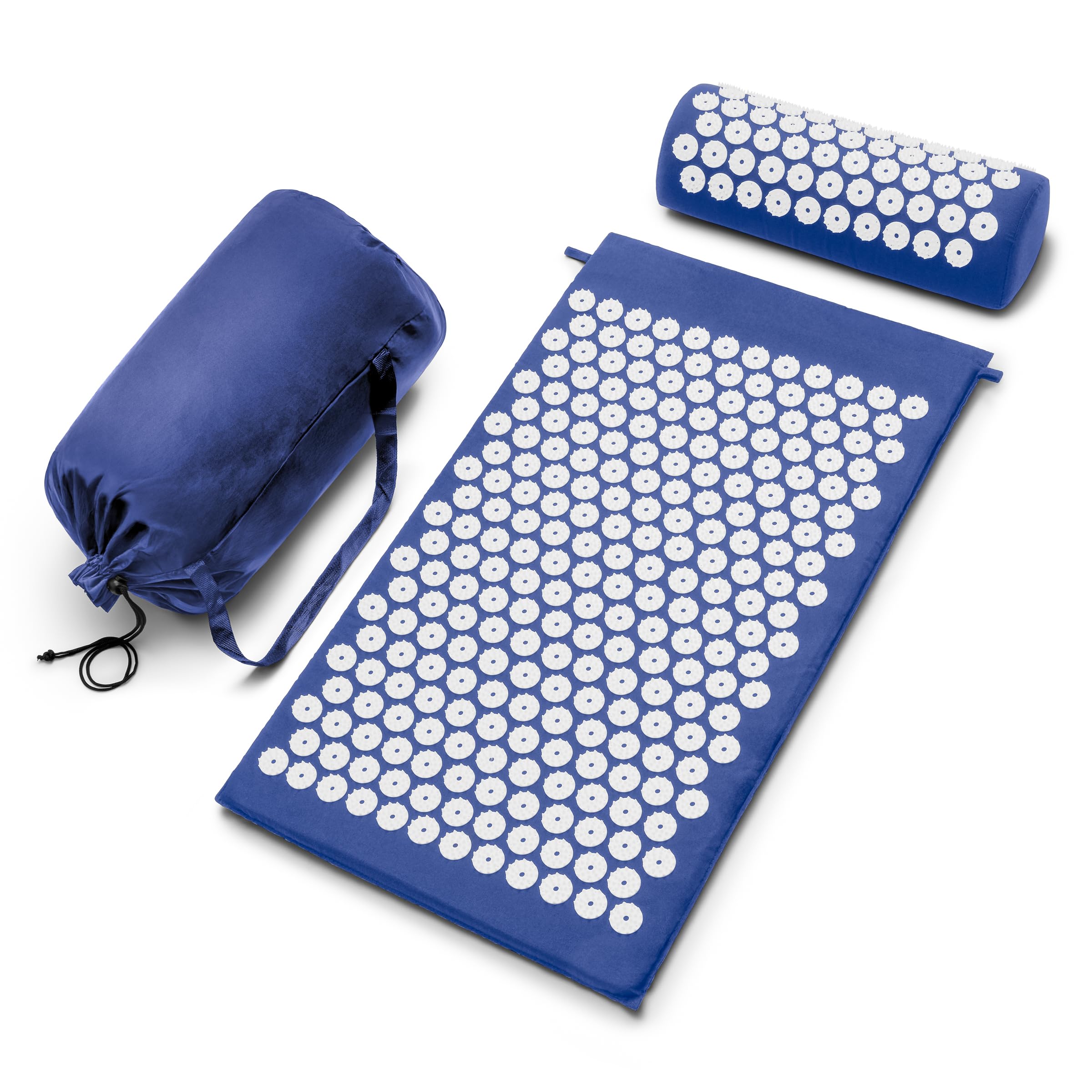 Green Sivan acupressure mat and pillow set by Old World Hub for back, neck, and sciatic pain relief and stress reduction.