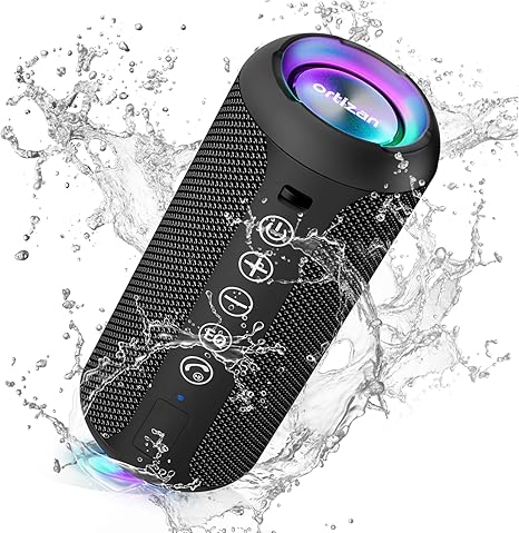 Ortizan Portable Bluetooth Speaker x Stocking Stuffers: IPX7 Waterproof, Wireless, Big Sound, Deep Bass, Dual Pairing, 30H Playtime, White Elephant Gift for Adults Men Women Teen Boys Girls (Black)