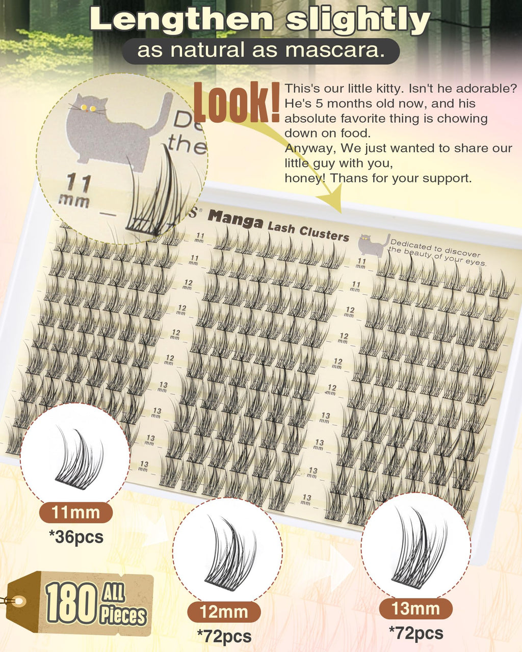 Old World Hub lash clusters kit with 300 C curl natural DIY eyelash extensions in 10-16mm, no tweezers included.