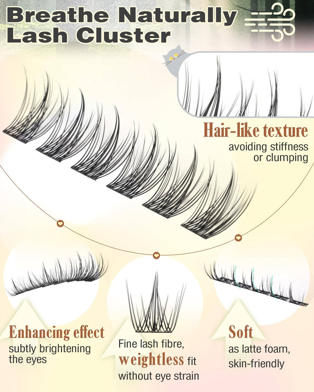 Old World Hub wispy eyelash clusters kit with 300 C curl natural lash extensions, 10-16mm, DIY eyelash extension set.