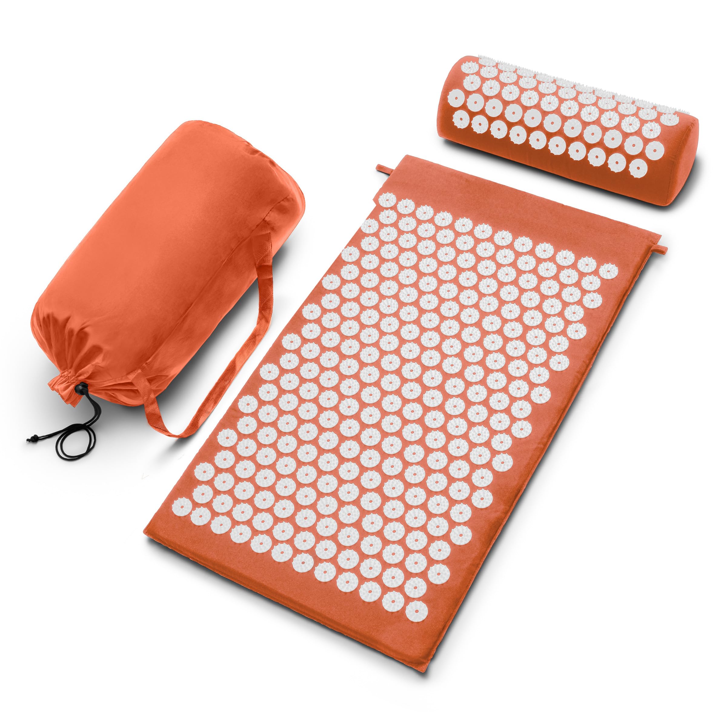 Green Sivan acupressure mat and pillow set by Old World Hub for back, neck, and sciatic pain relief and stress reduction.