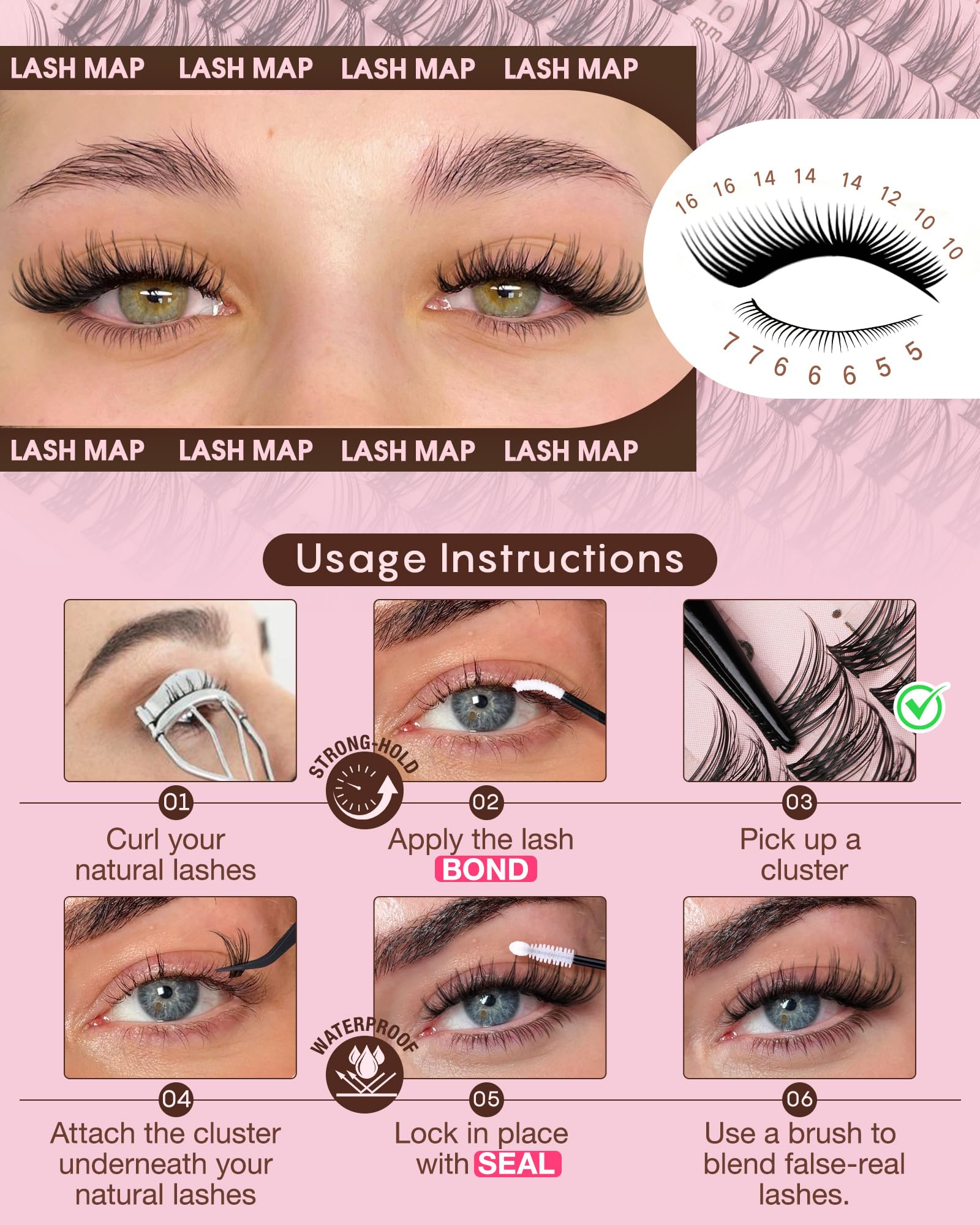 Old World Hub wispy eyelash clusters kit with 300 C curl natural-looking DIY lash extensions in 10-16mm, no tweezers included