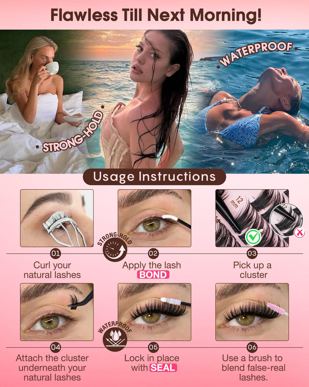 Old World Hub wispy eyelash clusters kit with 300 C curl natural lash extensions in 10-16mm for DIY lash extension application.