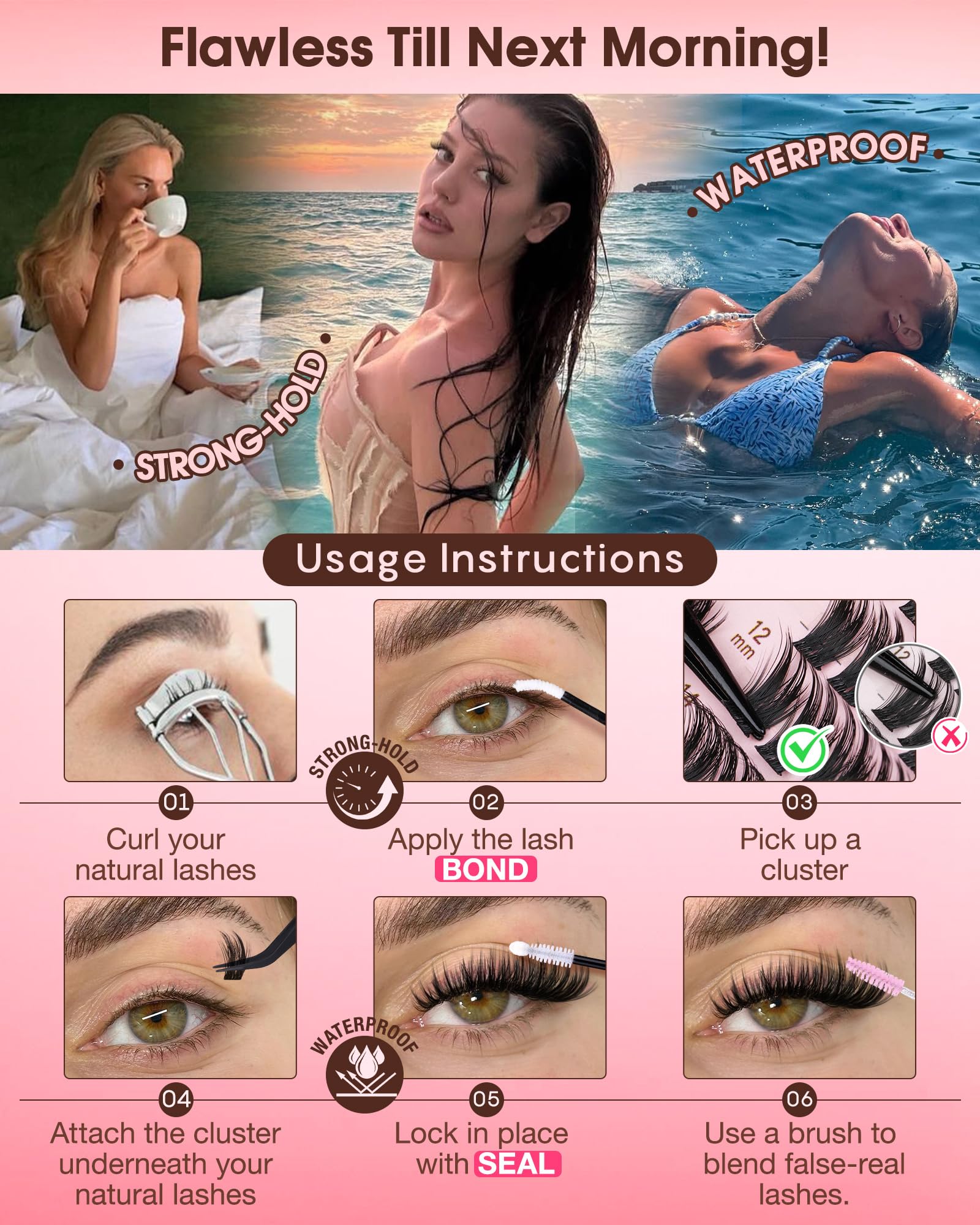 Old World Hub wispy eyelash clusters kit with 300 C curl natural lash extensions in 10-16mm for DIY lash extension application.