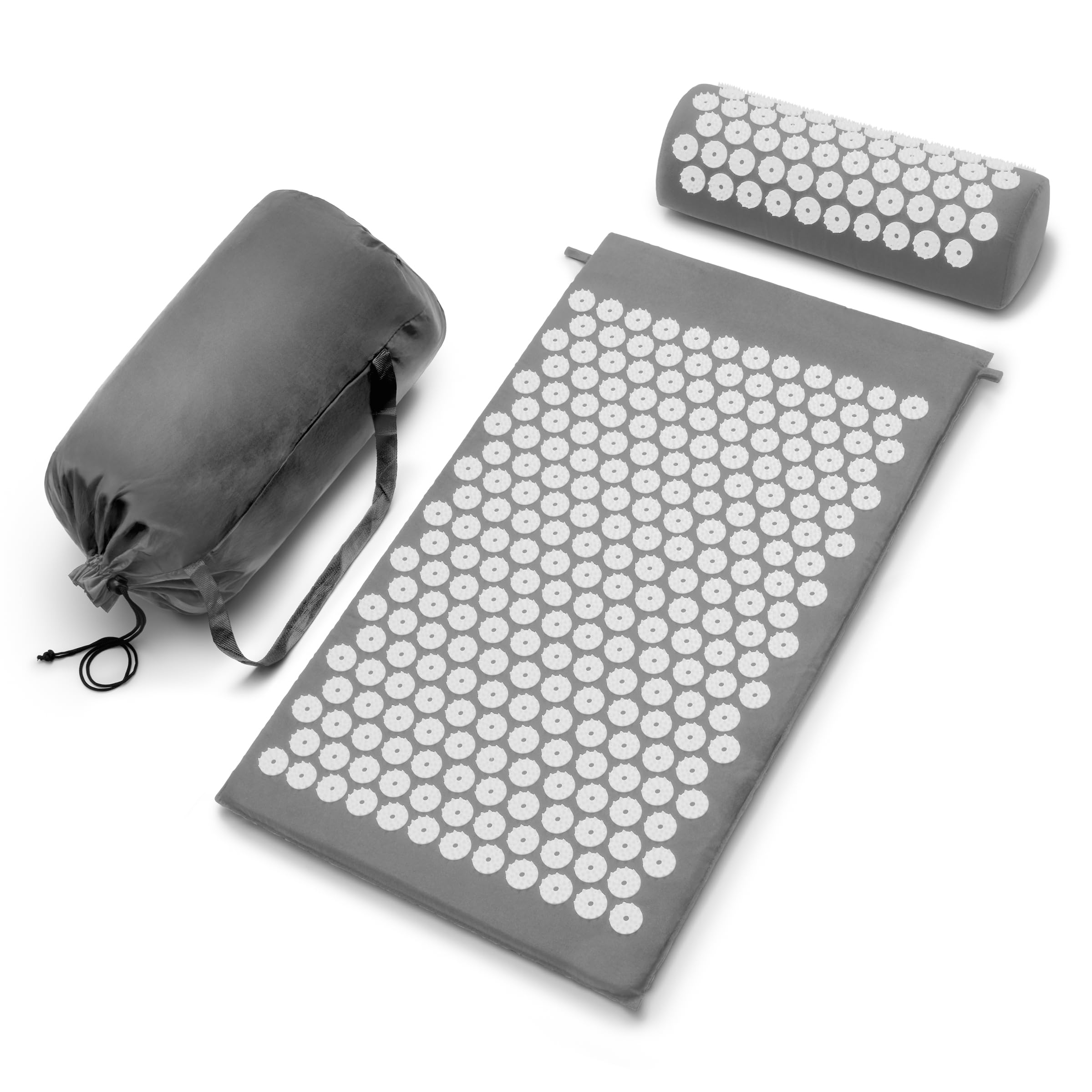 Old World Hub Sivan acupressure mat and pillow set in green for back, neck, and sciatic pain relief and stress reduction.