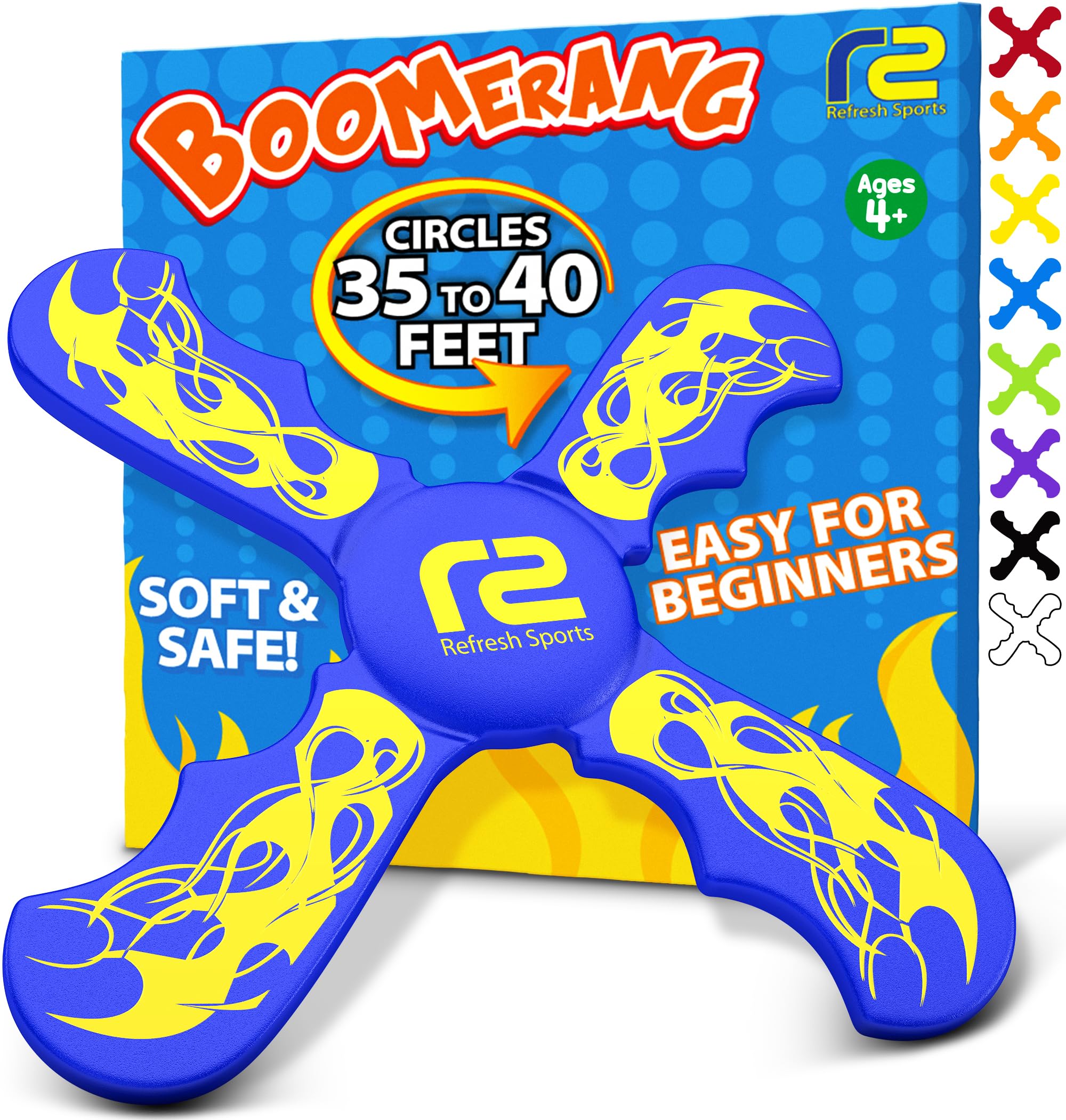 Old World Hub fun boomerang for kids, soft and easy to use outdoor toy, perfect Easter basket stuffer for boys and girls aged 6-12.