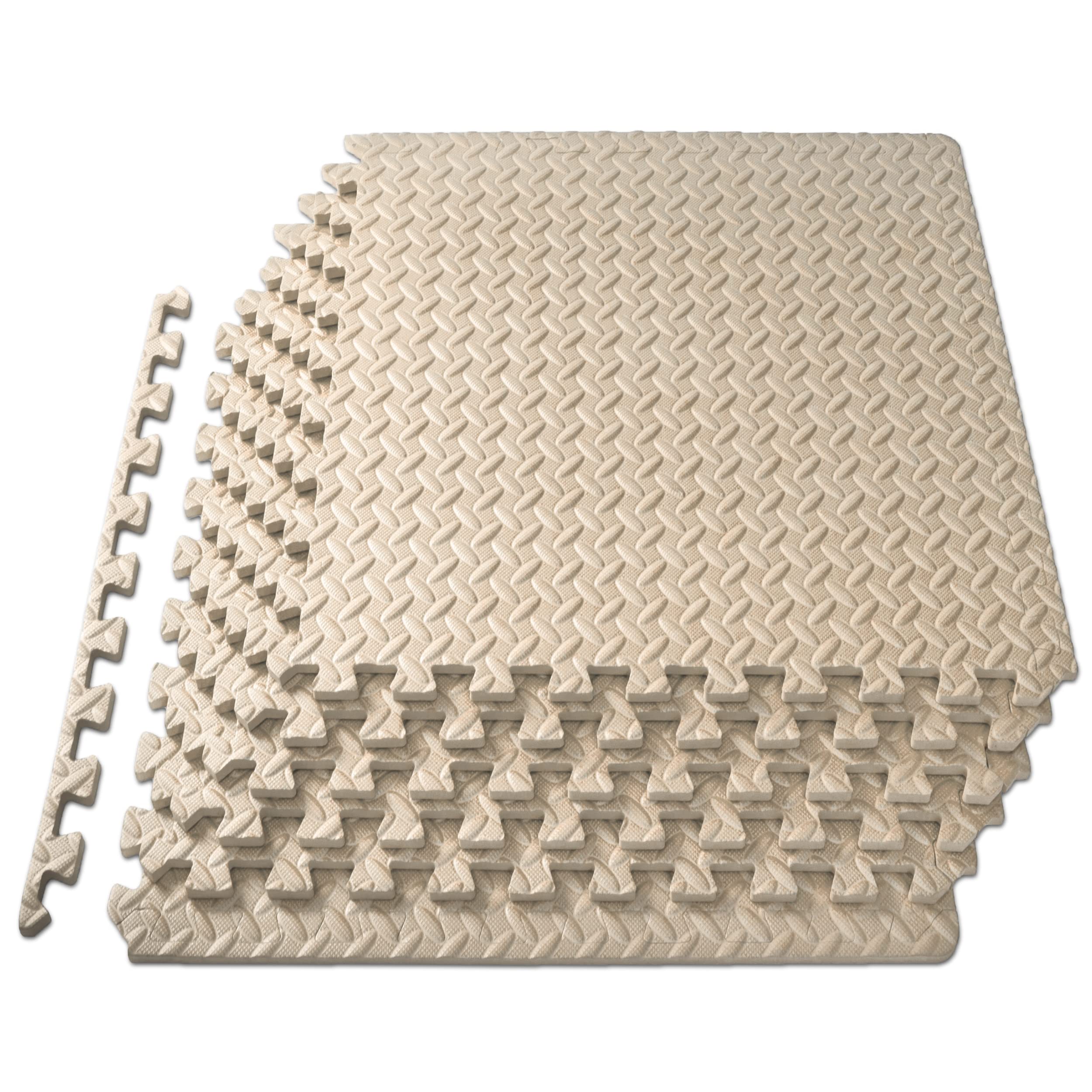 Black ProsourceFit EVA interlocking puzzle exercise mat with foam tiles for home gym, 24x24 inches, ½ inch thick, 12 tiles shown.
