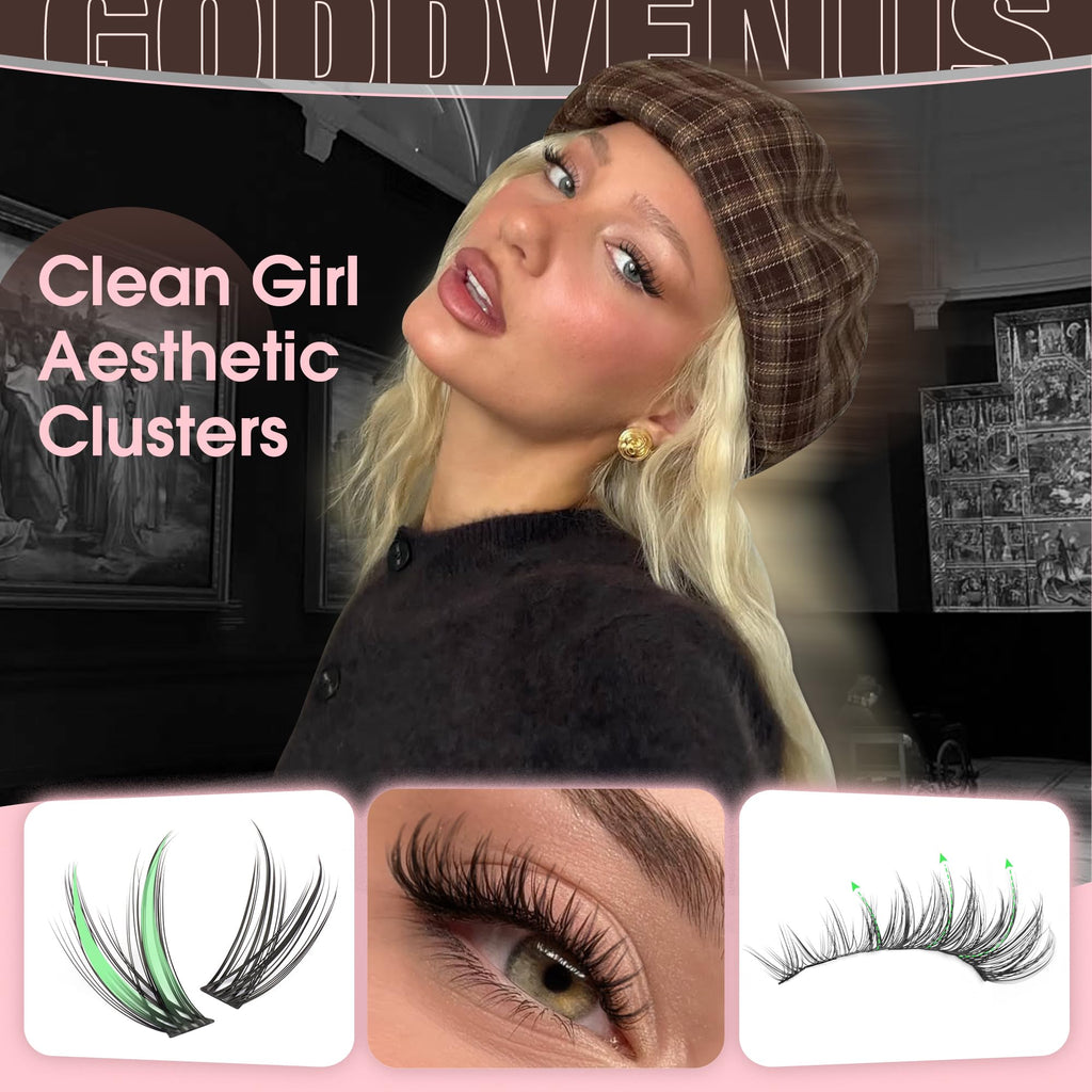 Old World Hub wispy eyelash clusters kit with 300 C curl natural DIY lash extensions, 10-16mm, no tweezers included.