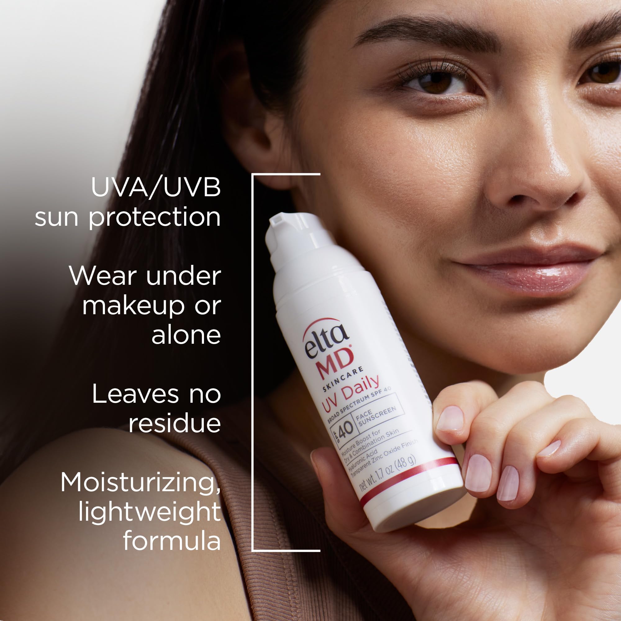 EltaMD UV Daily face sunscreen moisturizer with zinc oxide, suitable for dry, combination, and normal skin, shown in a tube.