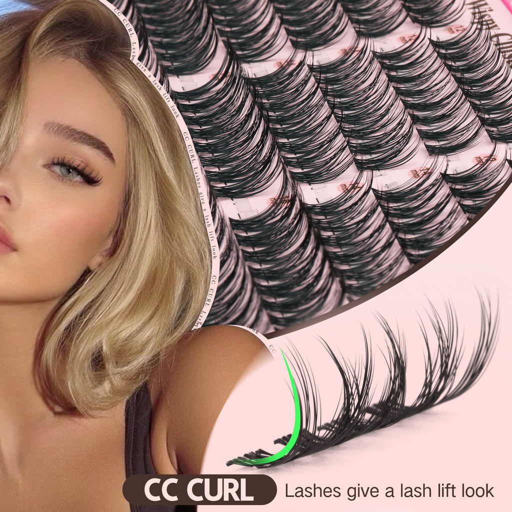Old World Hub wispy eyelash clusters kit with 300 C curl natural DIY lash extensions in 10-16mm, no tweezers included