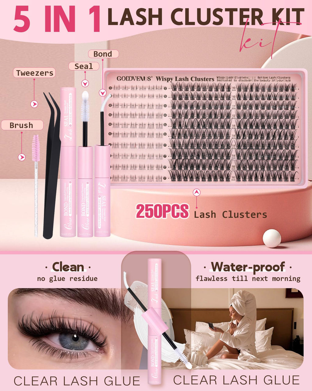 Old World Hub wispy eyelash cluster kit with 300 C curl natural DIY lash extensions in 10-16mm, no tweezers included