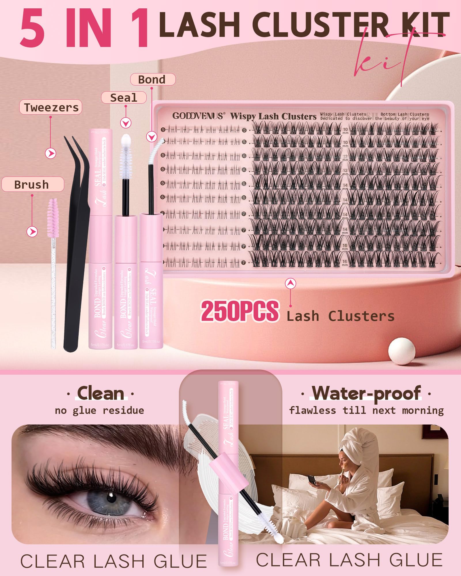 Old World Hub wispy eyelash cluster kit with 300 C curl natural DIY lash extensions in 10-16mm, no tweezers included