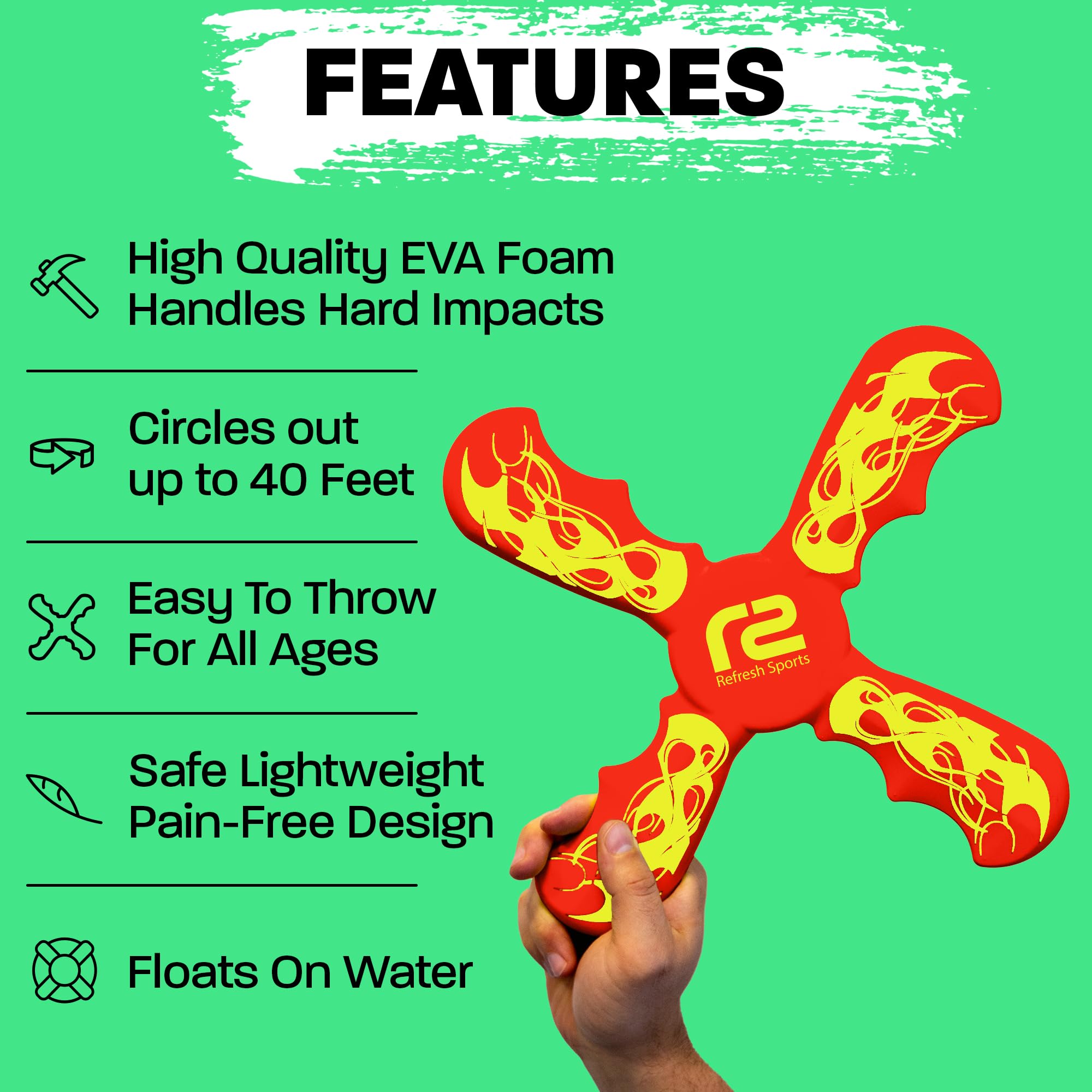 Old World Hub fun boomerang for kids, soft and easy to use outdoor toy, perfect Easter basket gift for boys and girls aged 6-10.
