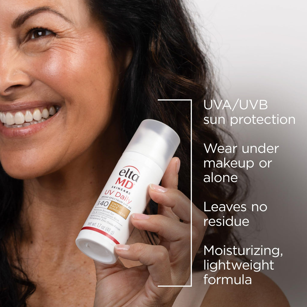 EltaMD UV Daily face sunscreen moisturizer with zinc oxide, suitable for dry, combination, and normal skin types.