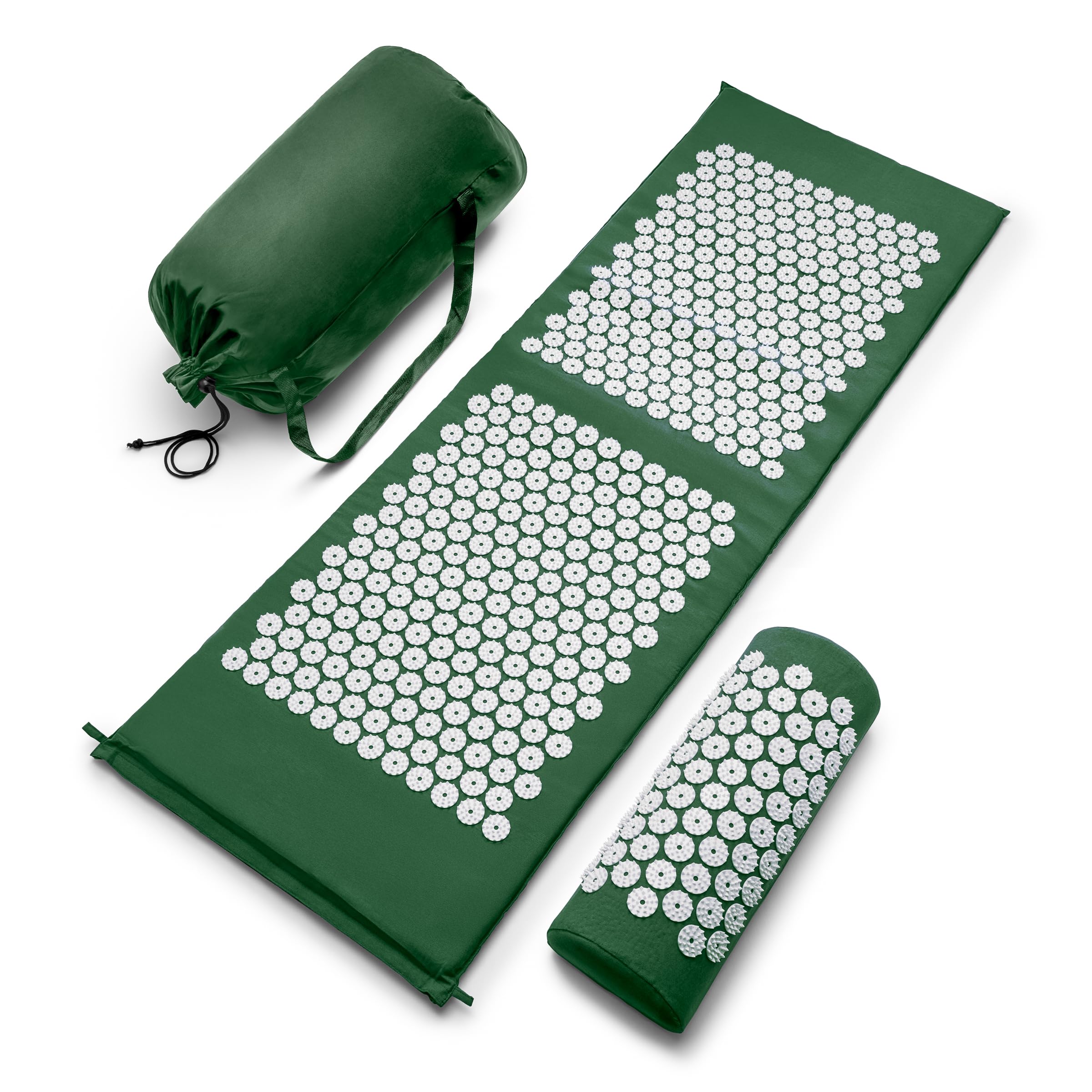 Green Sivan acupressure mat and pillow set for back and neck pain relief, designed to soothe lower back, upper back, and sciatica.