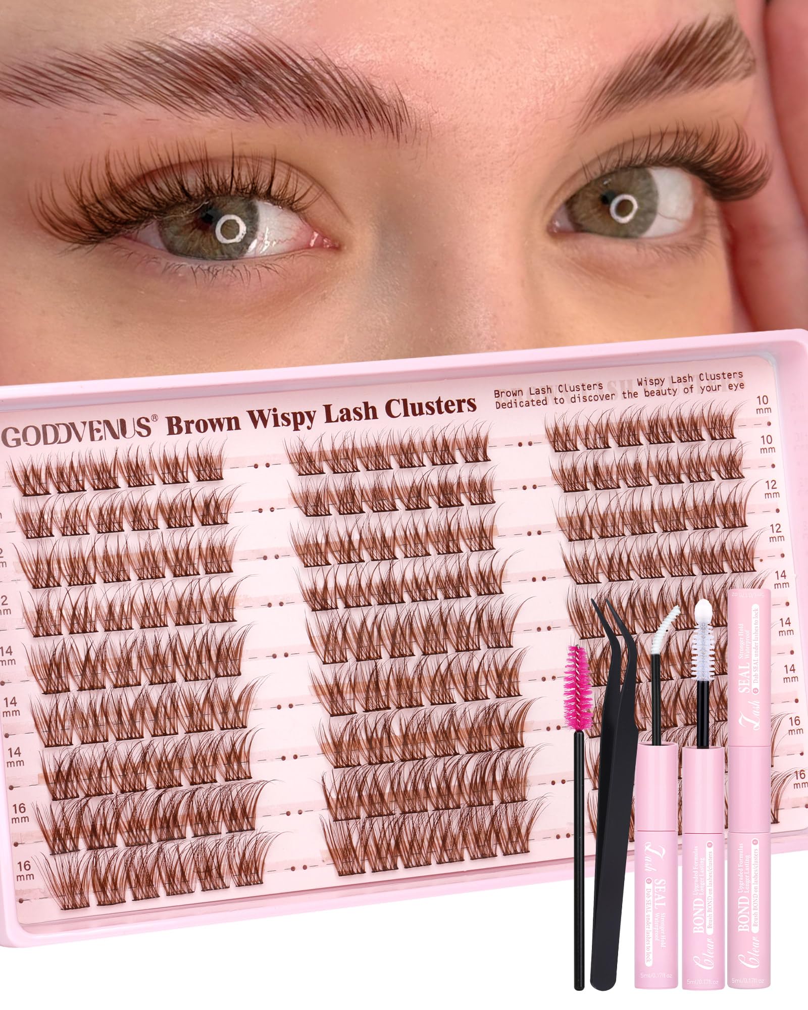 Old World Hub wispy eyelash clusters kit with 300 C curl lash extensions in 10-16mm for DIY natural lash enhancements.