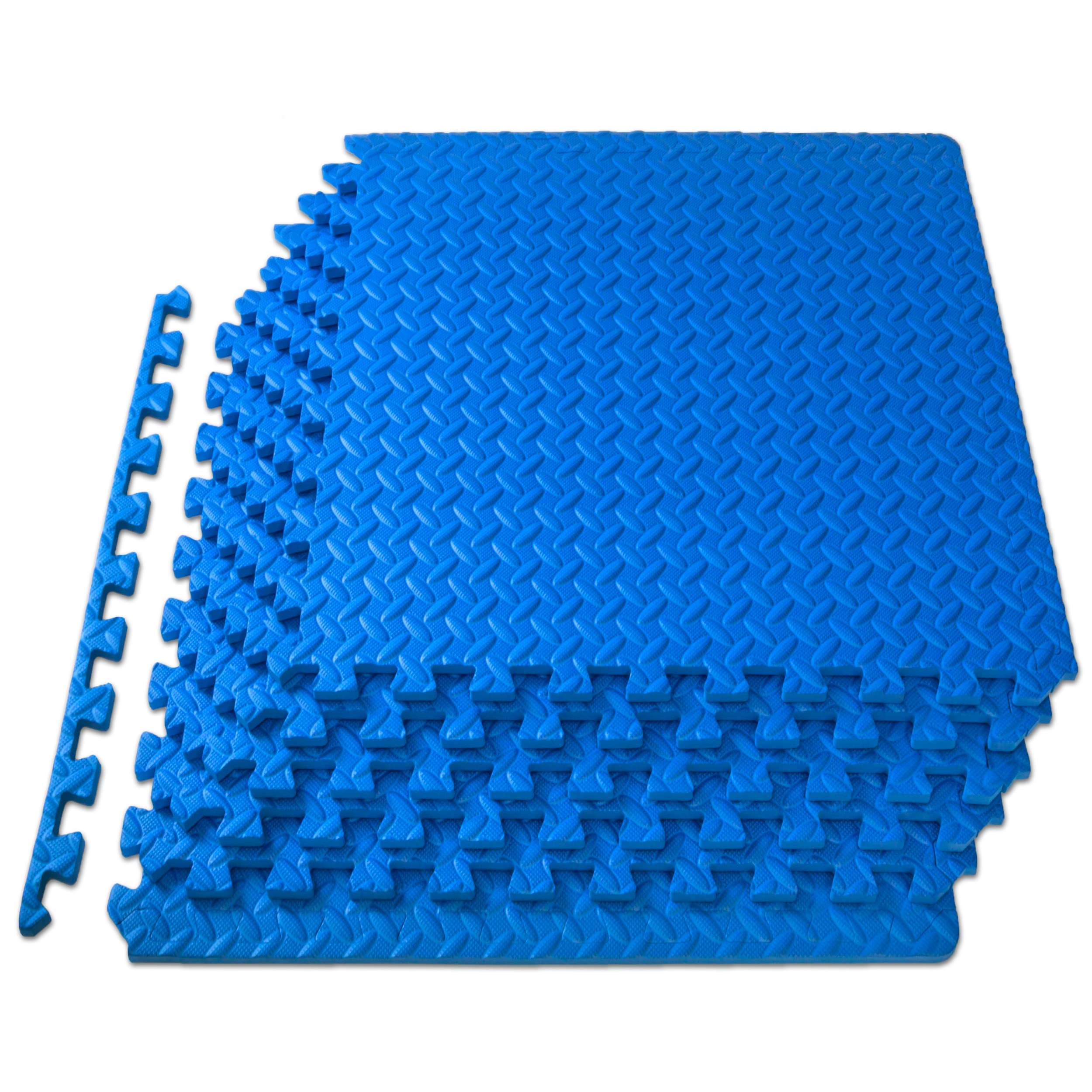 Black ProsourceFit EVA puzzle exercise mat with interlocking foam tiles, 24x24 inches, ideal for home gyms and workout floors.