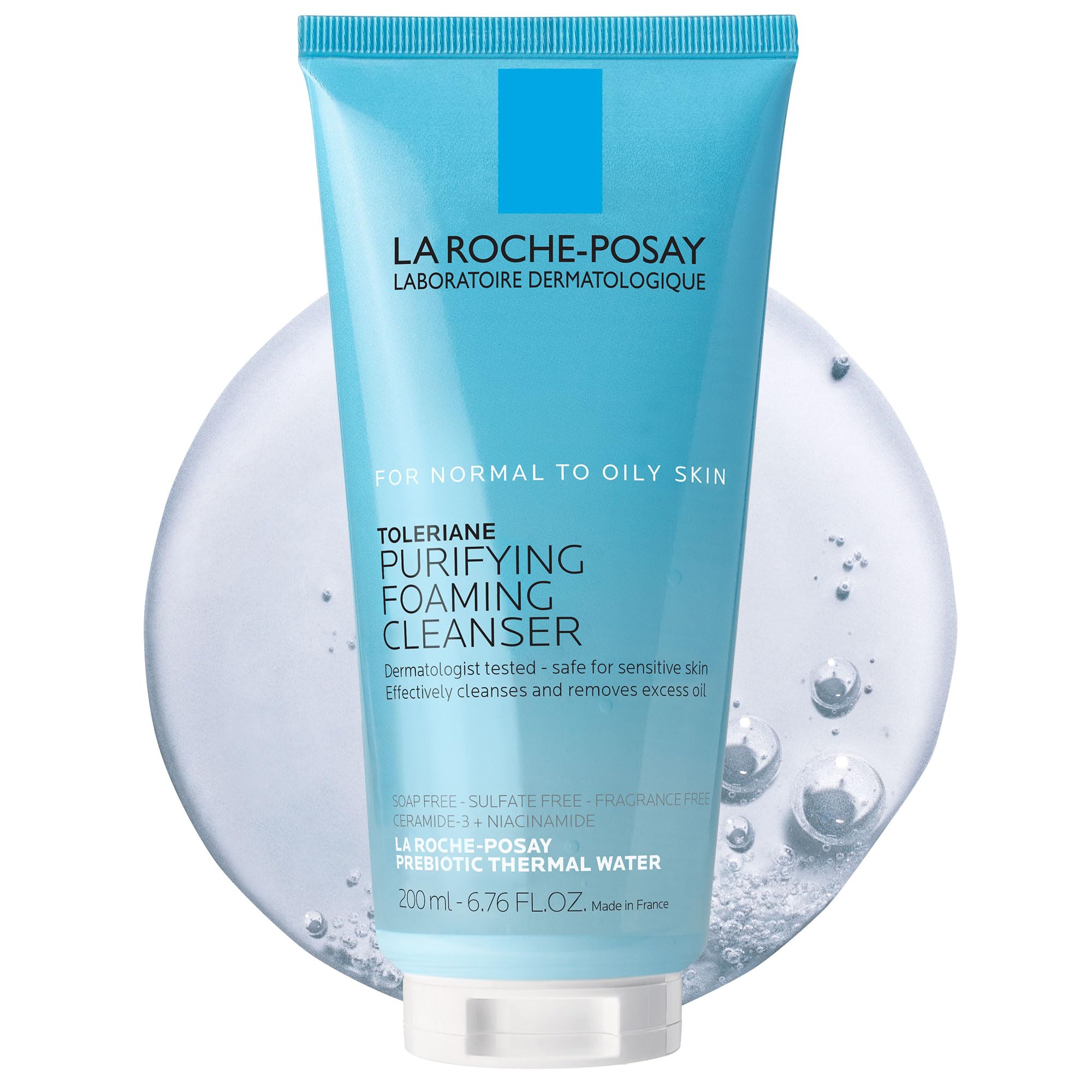 La Roche-Posay Toleriane Purifying Foaming Facial Cleanser in a pump bottle, oil-free face wash with niacinamide and ceramides for sensitive skin