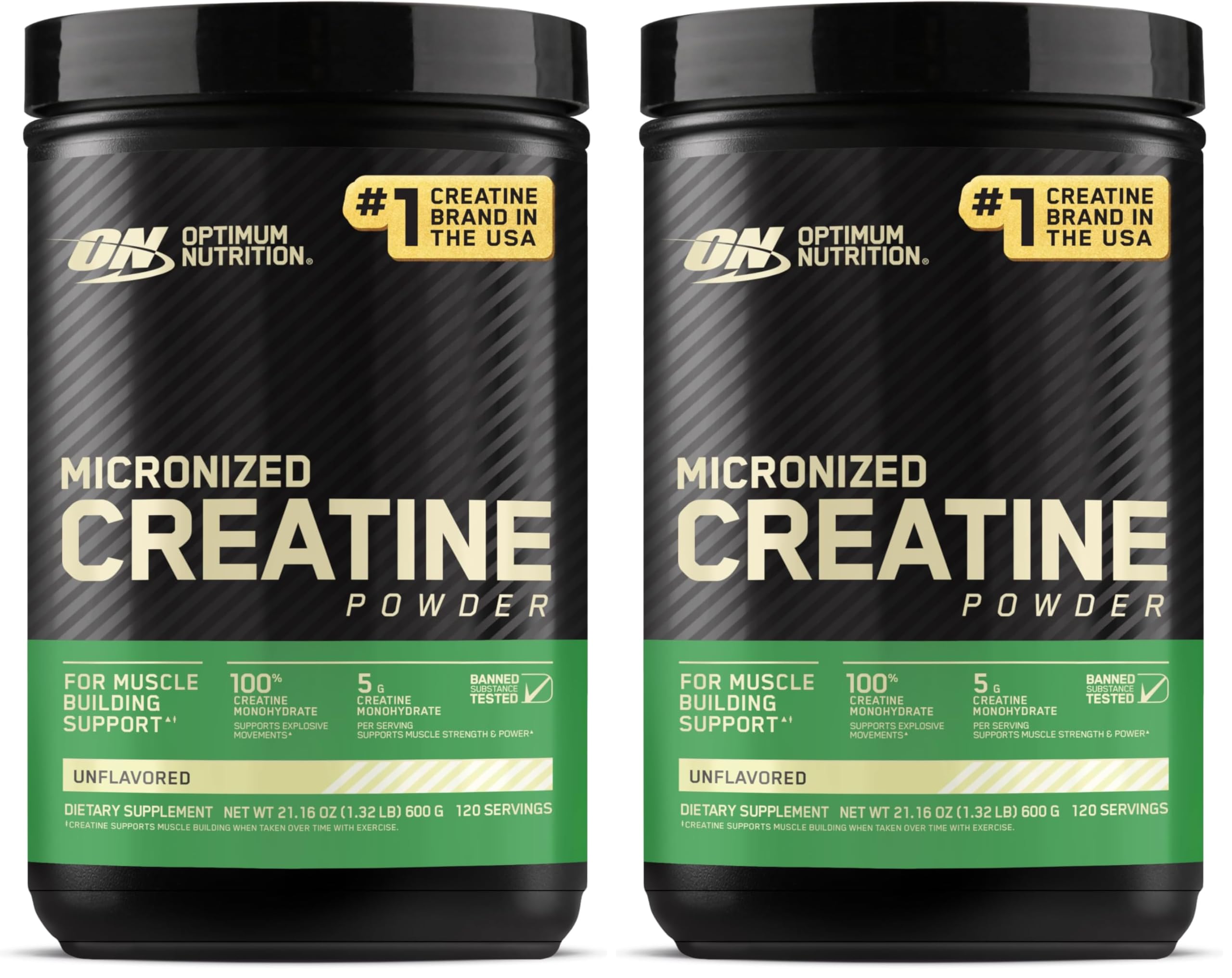 Optimum Nutrition Micronized Creatine Monohydrate Powder in unflavored form, 300g, 60 servings, with packaging variation.