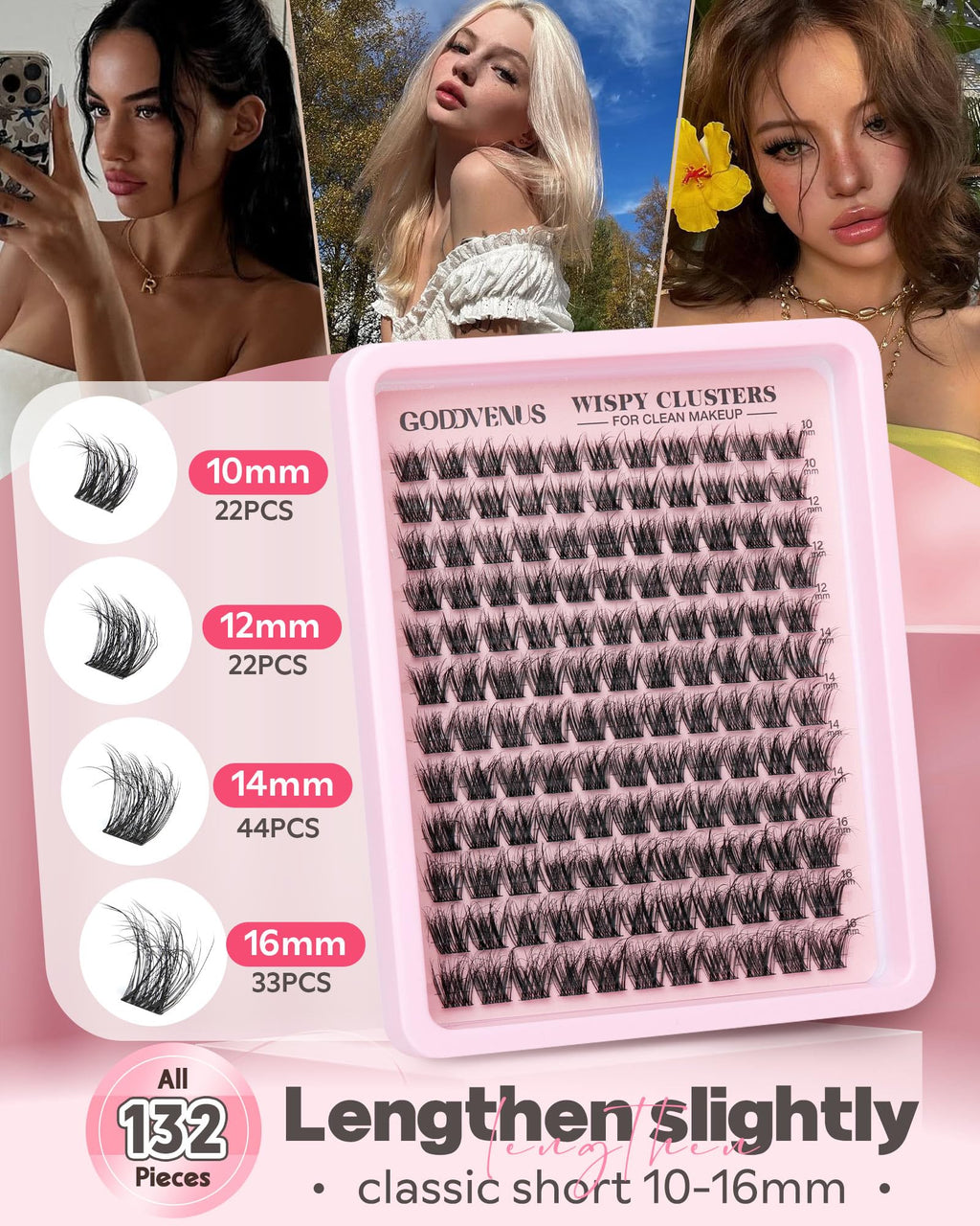 Old World Hub wispy eyelash clusters kit with 300 C curl natural DIY lash extensions in 10-16mm, no tweezers included