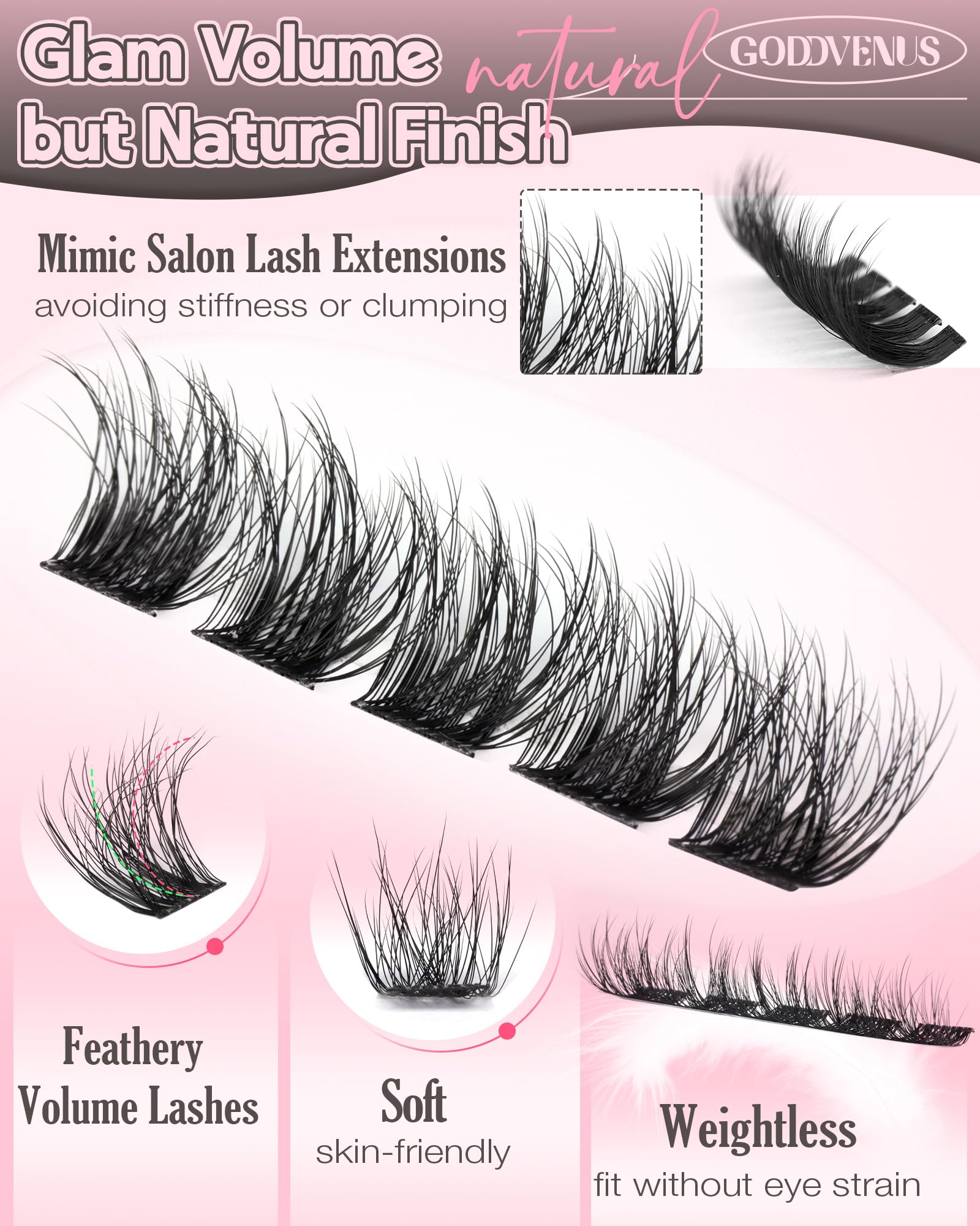 Old World Hub wispy eyelash clusters kit with 300 C curl natural lash extensions, 10-16mm, for DIY lash extension application.