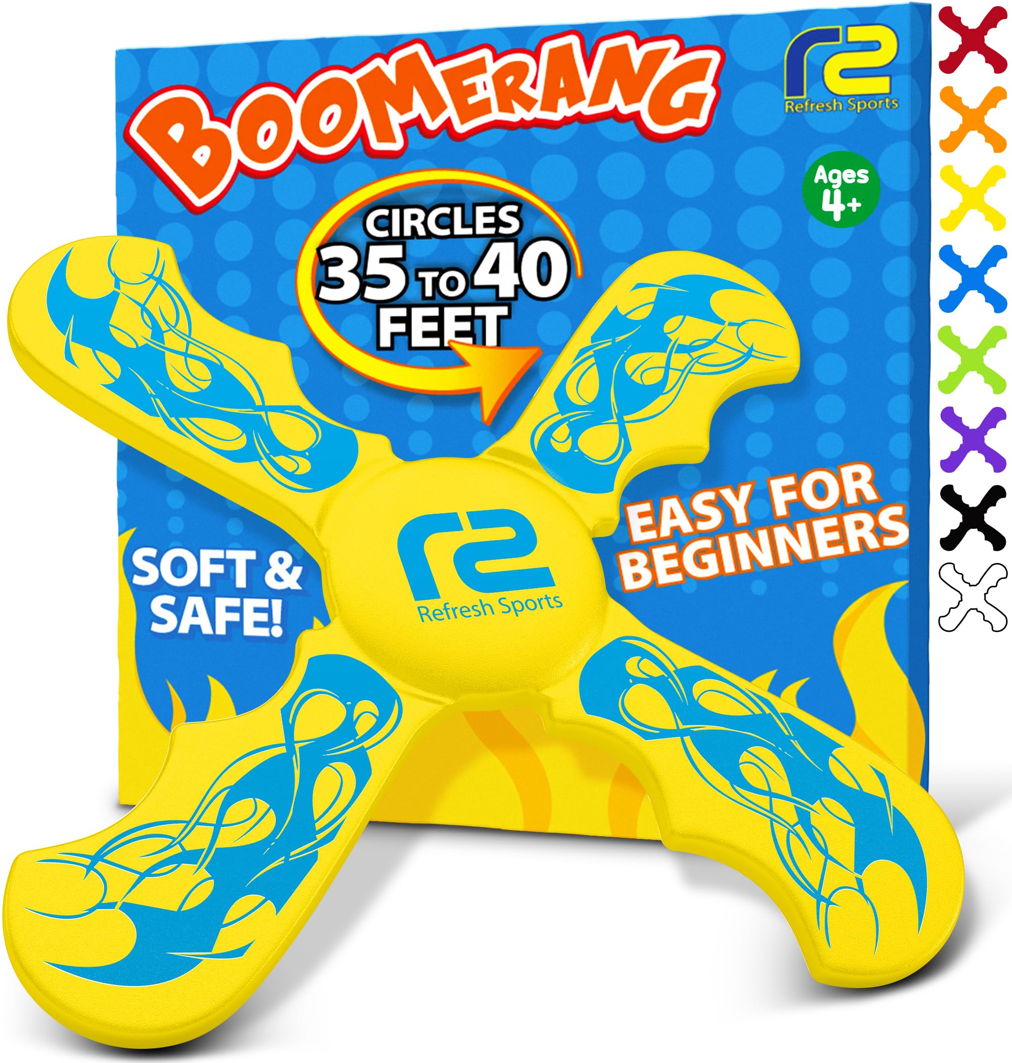 Old World Hub fun boomerang for kids, soft and easy to use outdoor toy, perfect Easter basket stuffer for boys and girls aged 6-10.
