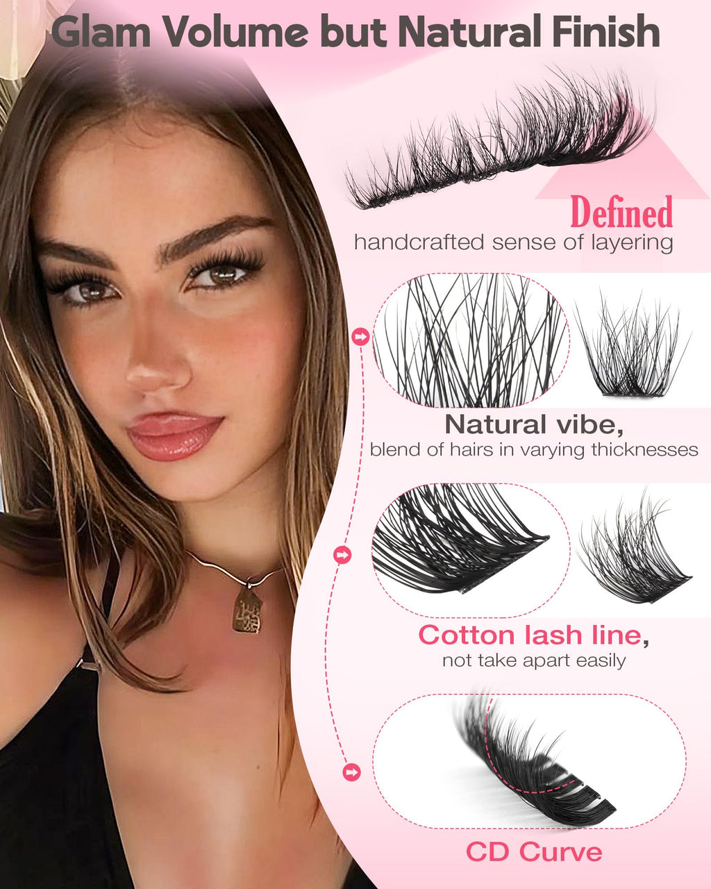 Old World Hub wispy eyelash cluster kit with 300 C curl natural DIY lash extensions in 10-16mm, no tweezers included.