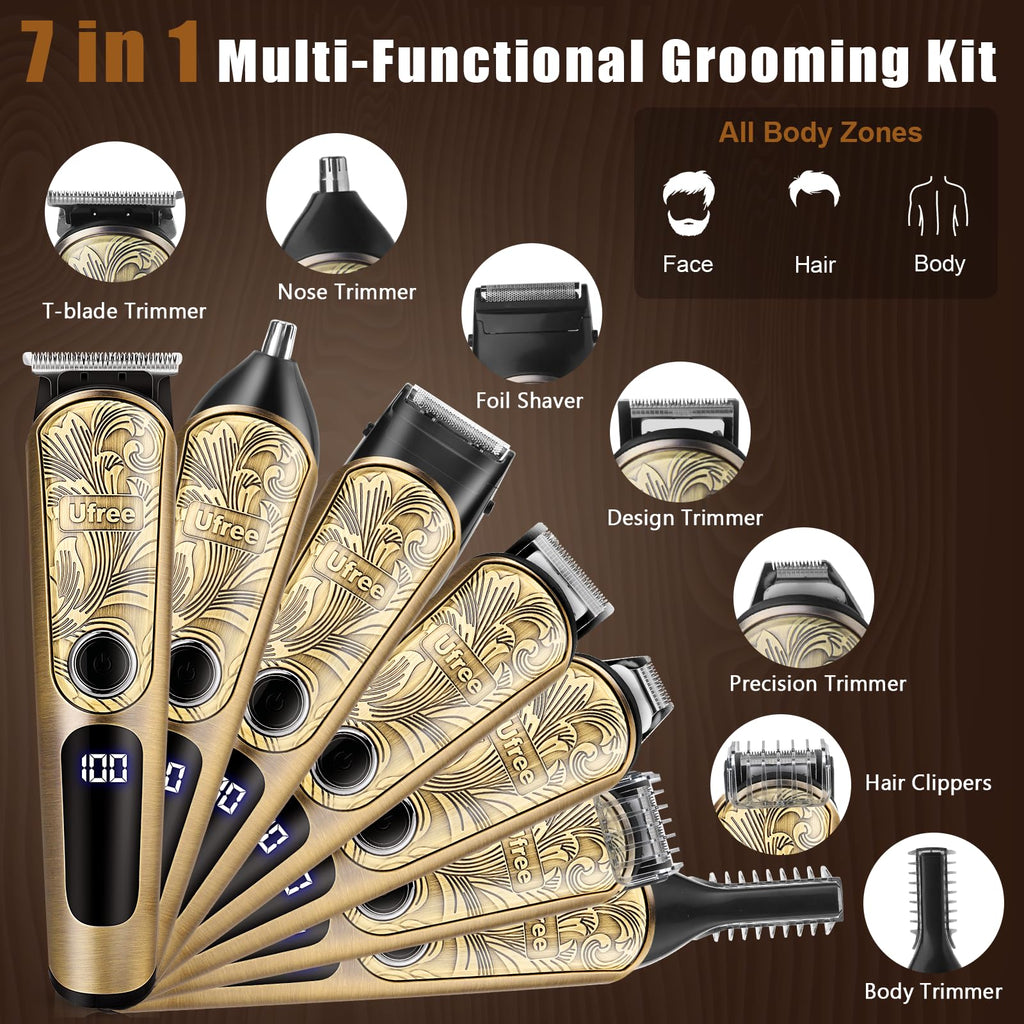 Old World Hub Ufree waterproof beard trimmer with cordless electric razor for face, nose, body, and mustache grooming.