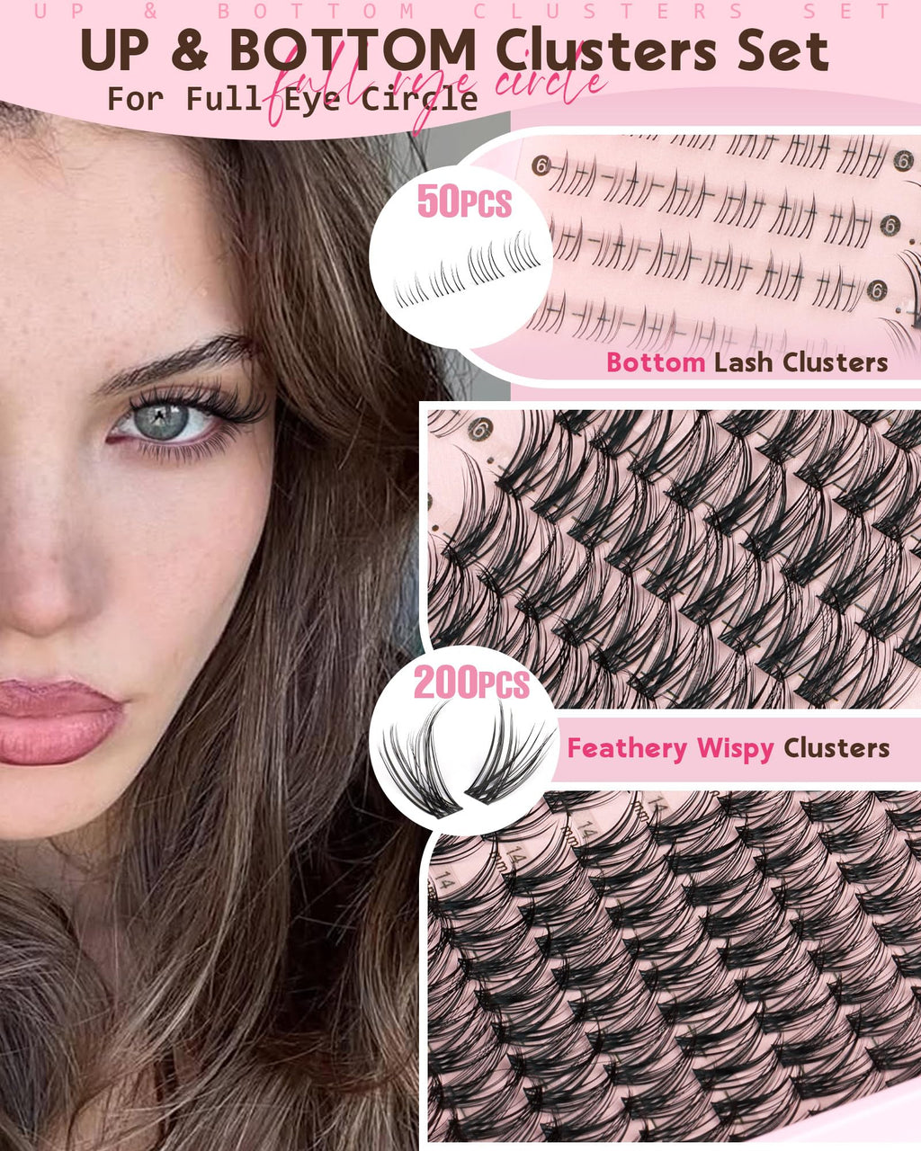 Old World Hub wispy eyelash clusters kit with 300 C curl natural DIY lash extensions in 10-16mm for individual lash enhancement.