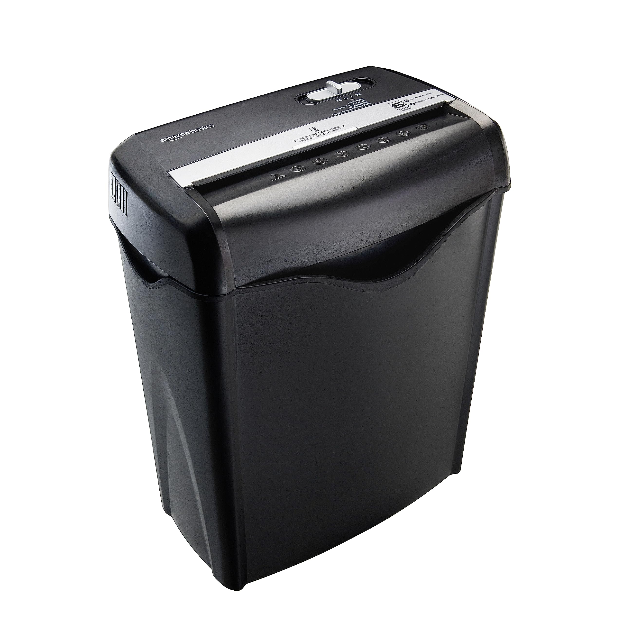 Old World Hub Amazon Basics 8-sheet cross-cut paper shredder with auto shut-off in black, high-security P-4 for confidential documents