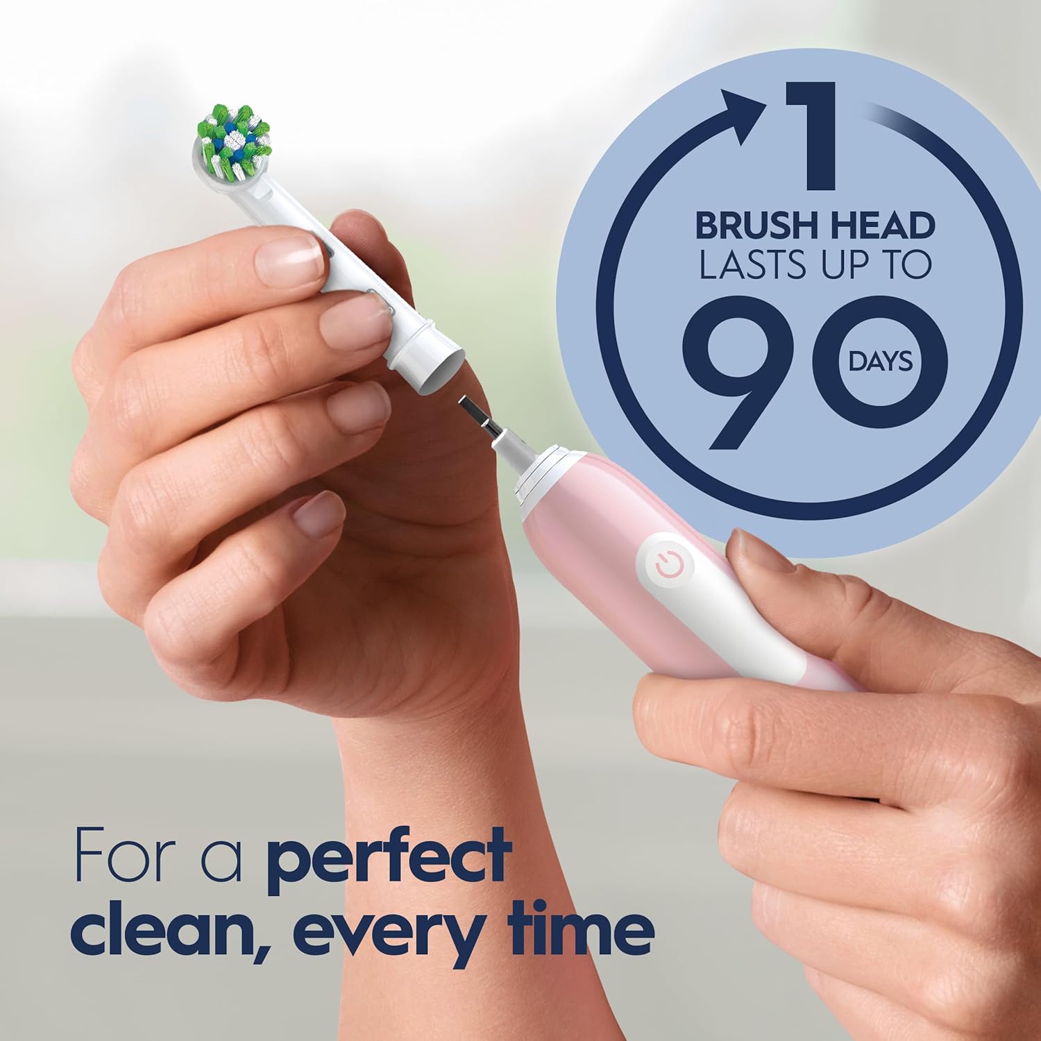 Old World Hub Oral-B Pro 1000 rechargeable electric toothbrush in pink, with brush head and sleek handle visible.