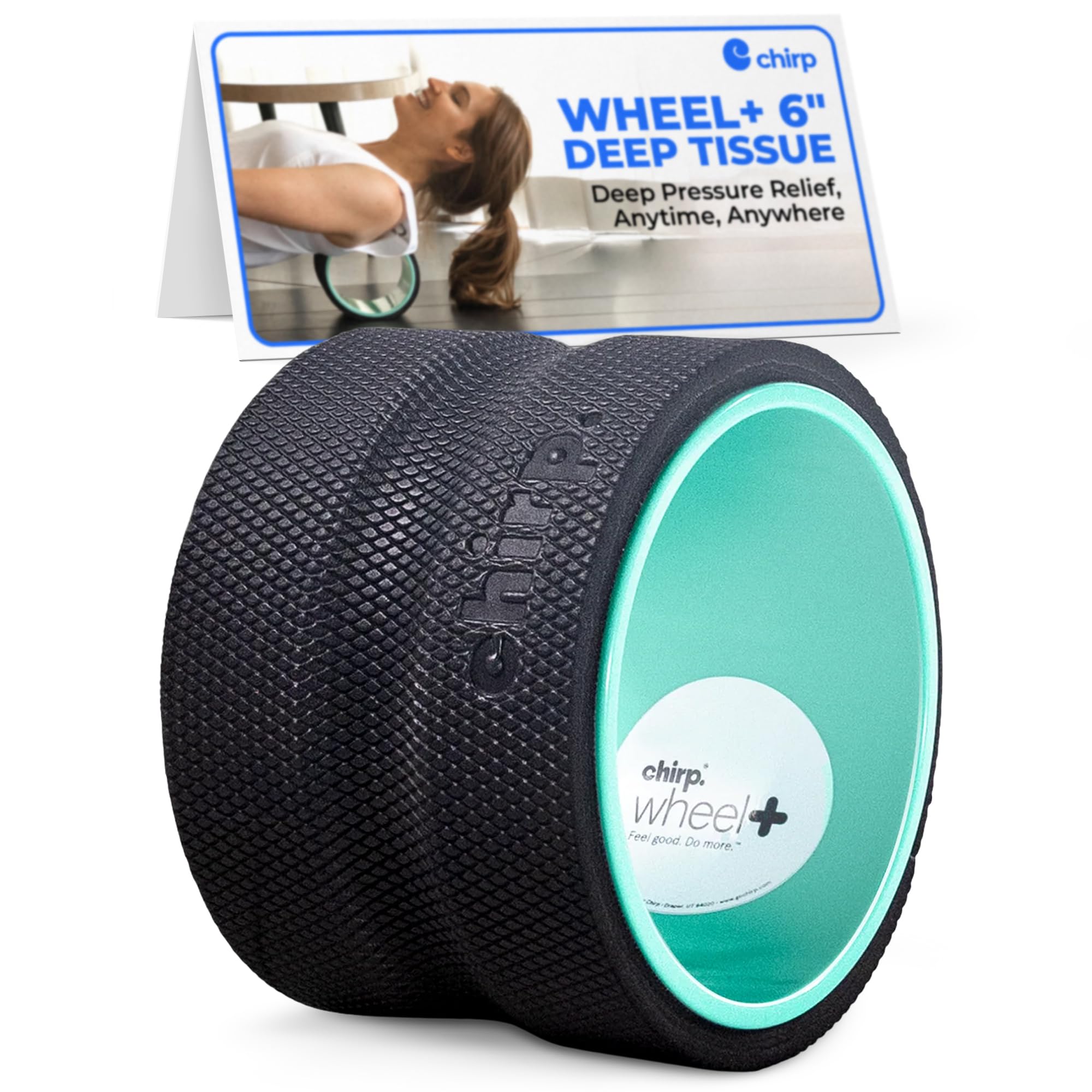 Mint Chirp Wheel foam roller by Old World Hub for back and neck pain relief, muscle massage, and stretching therapy.