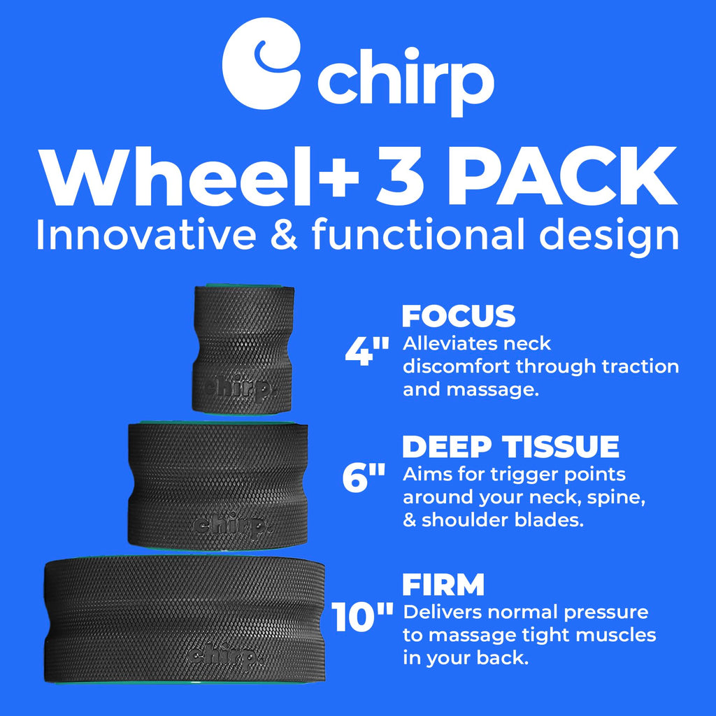 Mint green Chirp Wheel foam roller by Old World Hub for back and neck pain relief, muscle massage, and trigger point therapy.