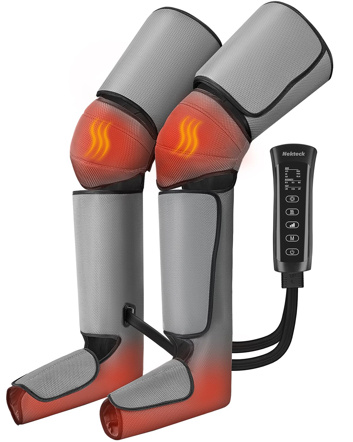 Old World Hub Nekteck leg compression massager with calf and foot wraps, hand-held controller, 2 modes, 3 intensities for circulation relief