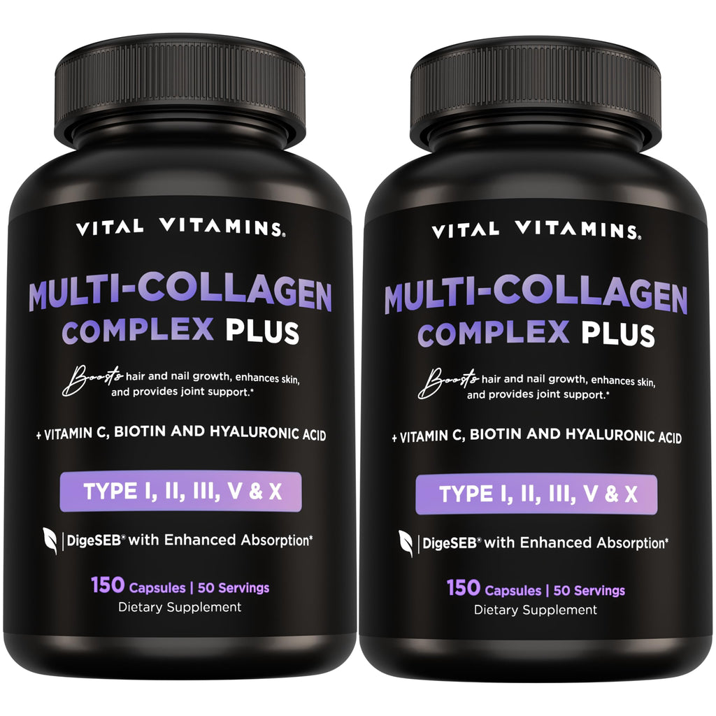 Vital Vitamins Multi Collagen Capsules by Old World Hub showing 150 grass-fed collagen peptide capsules for men and women.